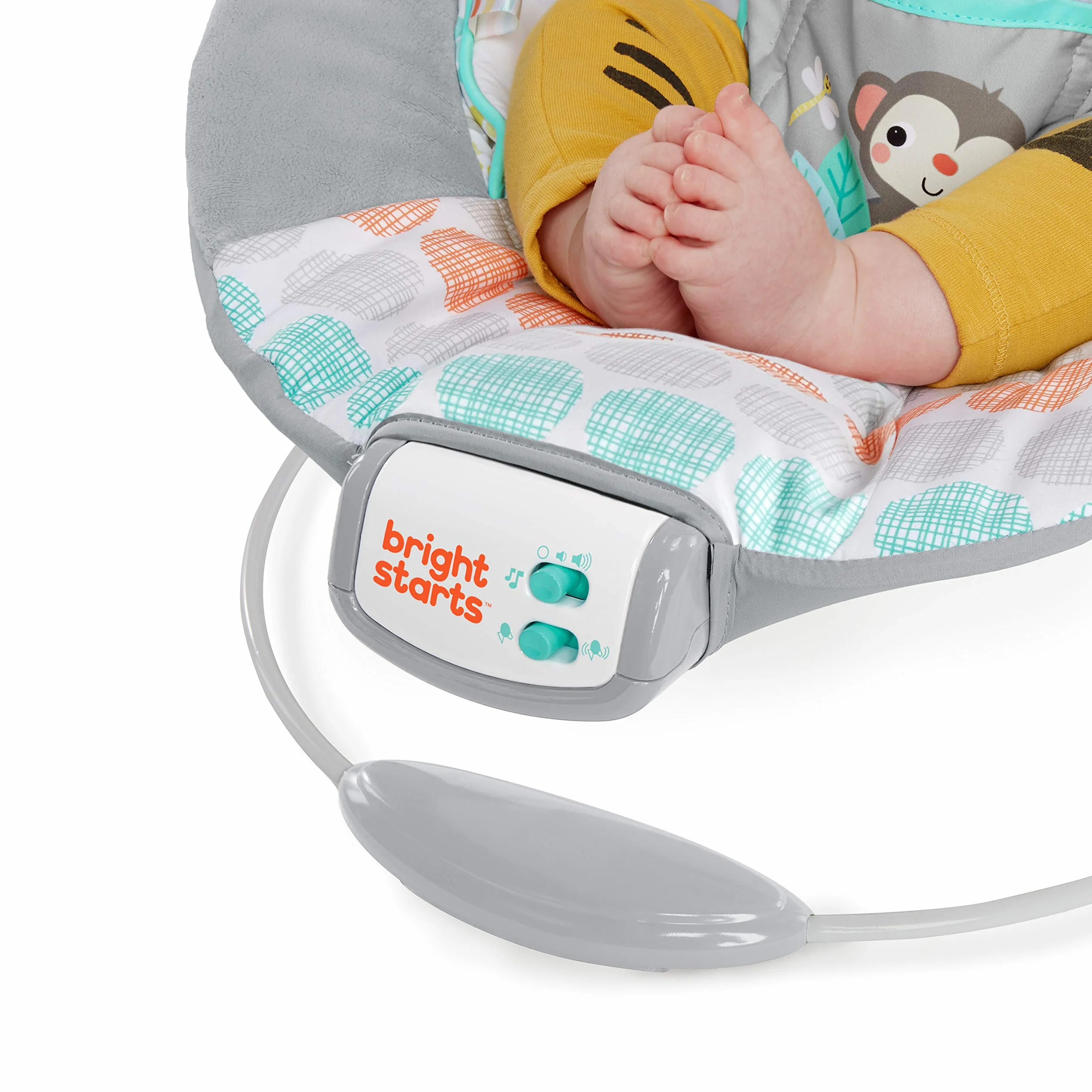 Bright Starts Wygodne siedzisko dla niemowląt, kojące wibracje, muzyka, zdejmowany, 0-6 miesięcy do 9 kg (kapryśny dziki)
