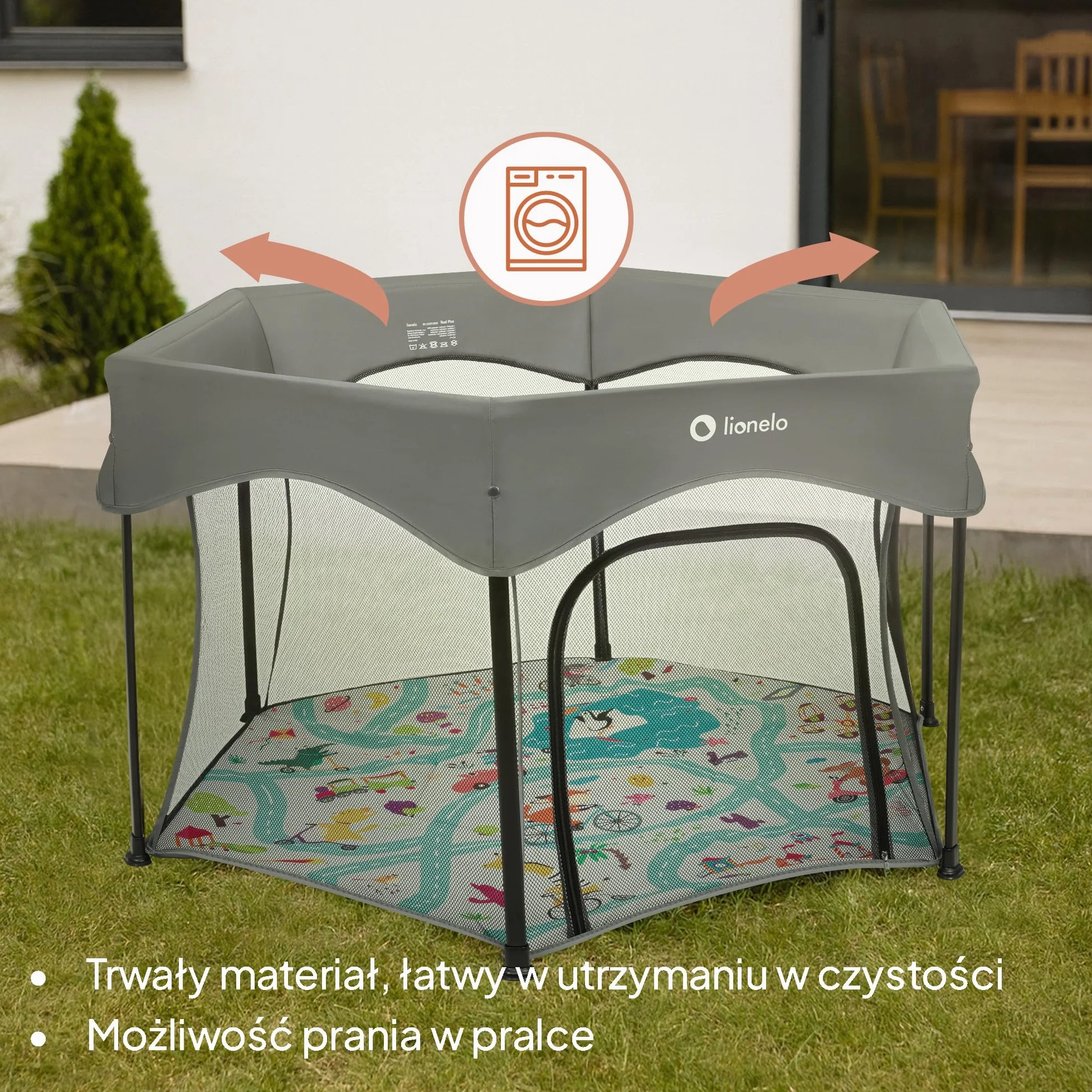 Lionelo Roel Plus Duży Kojec Dziecięcy Składany Przenośny Średnica 134 cm 6–36 mies. 15 kg