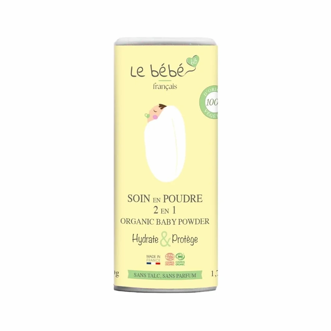 Francuskie dziecko, Organiczny proszek 2 w 1, Nawilżająca i Ochronna Pielęgnacja, Alternatywa dla roślin bez talku, 100 g