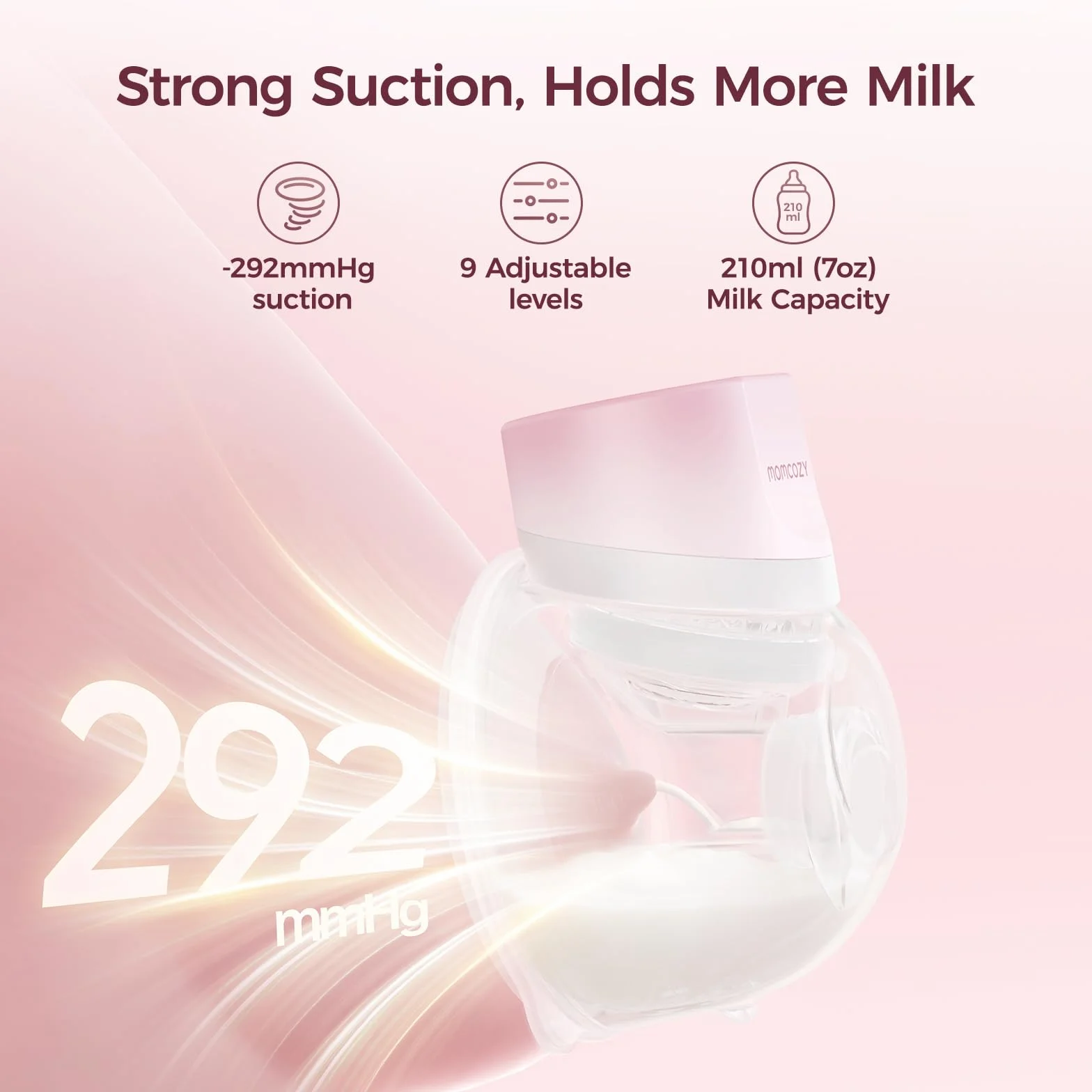 Momcozy S12 Pro Bezprzewodowy Laktator Elektryczny DoubleFit™ 3 Tryby 9 Poziomów Różowy