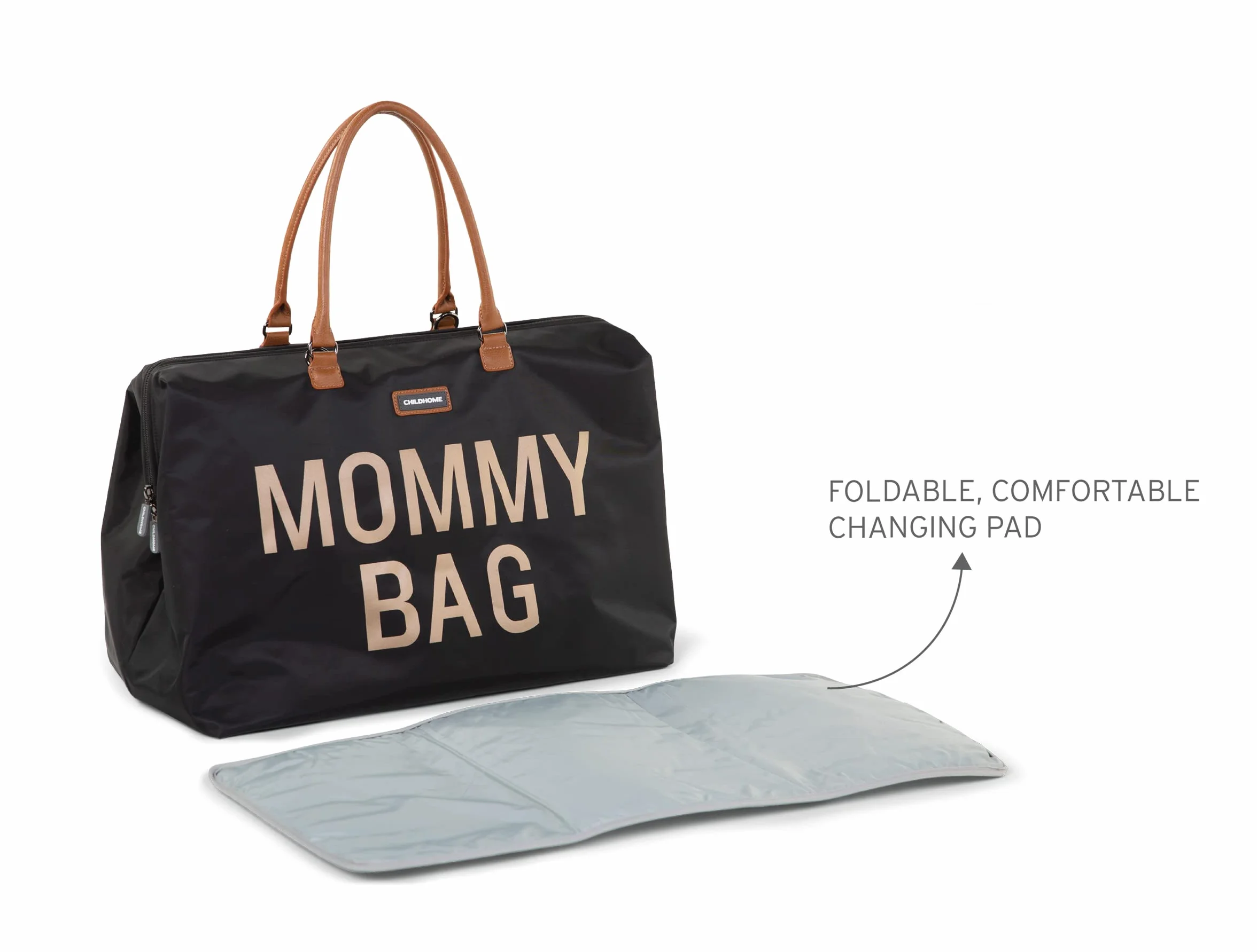 CHILDHOME, Mommy Bag, torba na pieluchy, dla kobiet w ciąży, torba podróżna, duża pojemność, mata do przewijania, regulowany pasek na ramię, izolowana kieszeń, przejście na walizkę, czarny/złoty