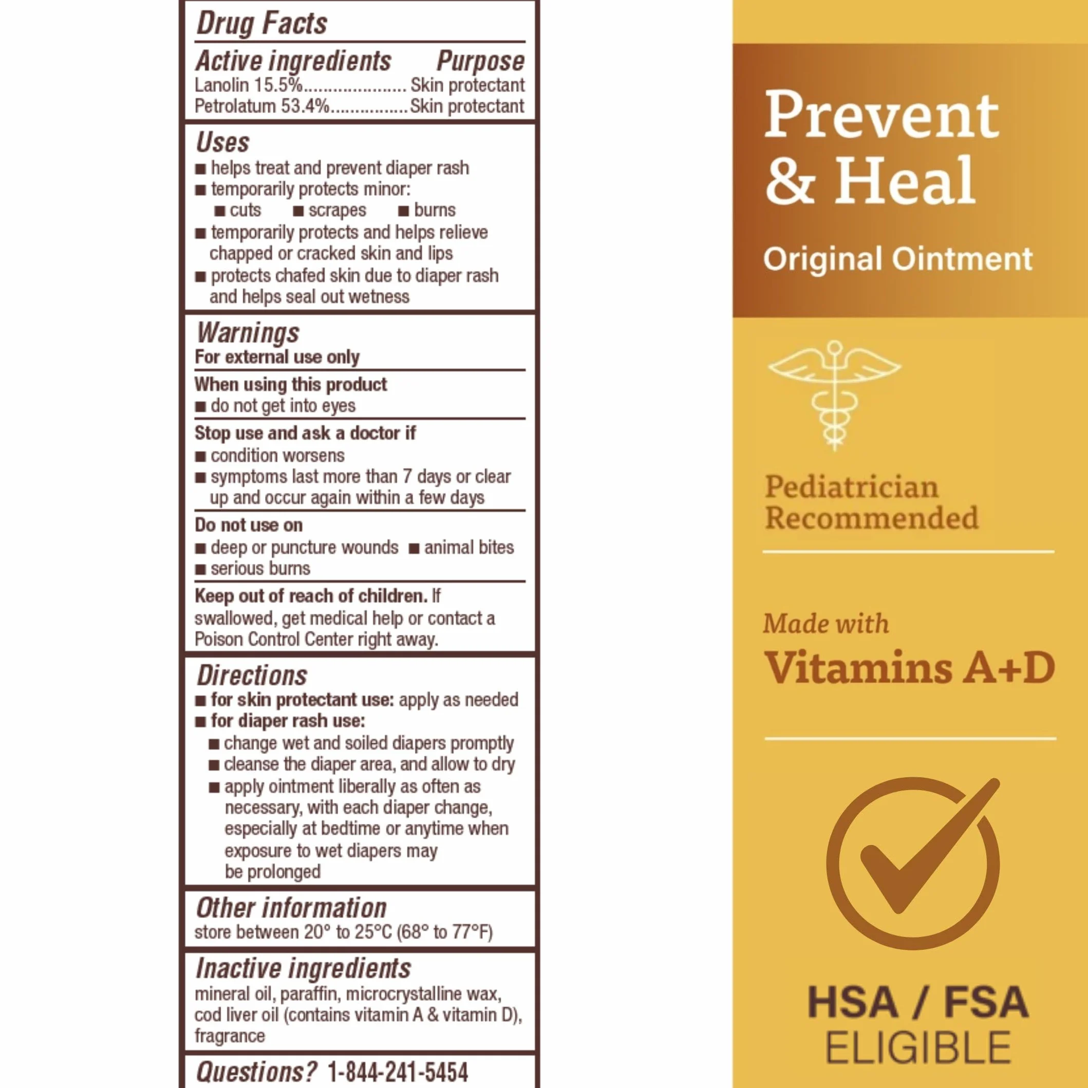 A&D Originale pannolino unguento, Protectant pelle del bambino con lanolina e vaselina, Sigilli Out umidità, aiuta a prevenire dermatite da pannolino, Tubo