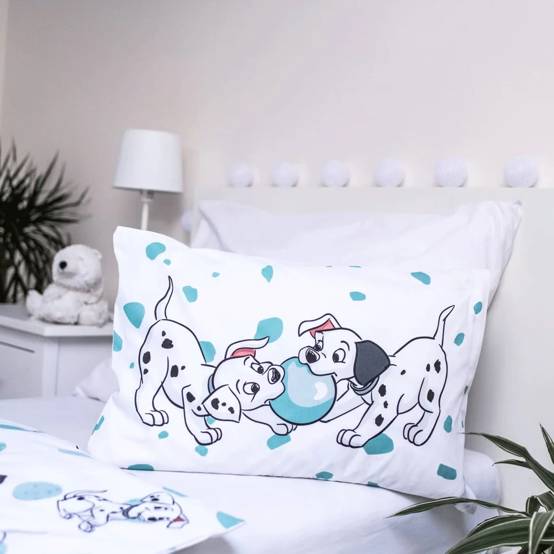 Disney Pościel dla niemowląt z 101 dalmatyńczykiem z poszwą na kołdrę i poszewką na poduszkę dla chłopców i dziewcząt, z rodziną jonową dalmatyńczyków, biały