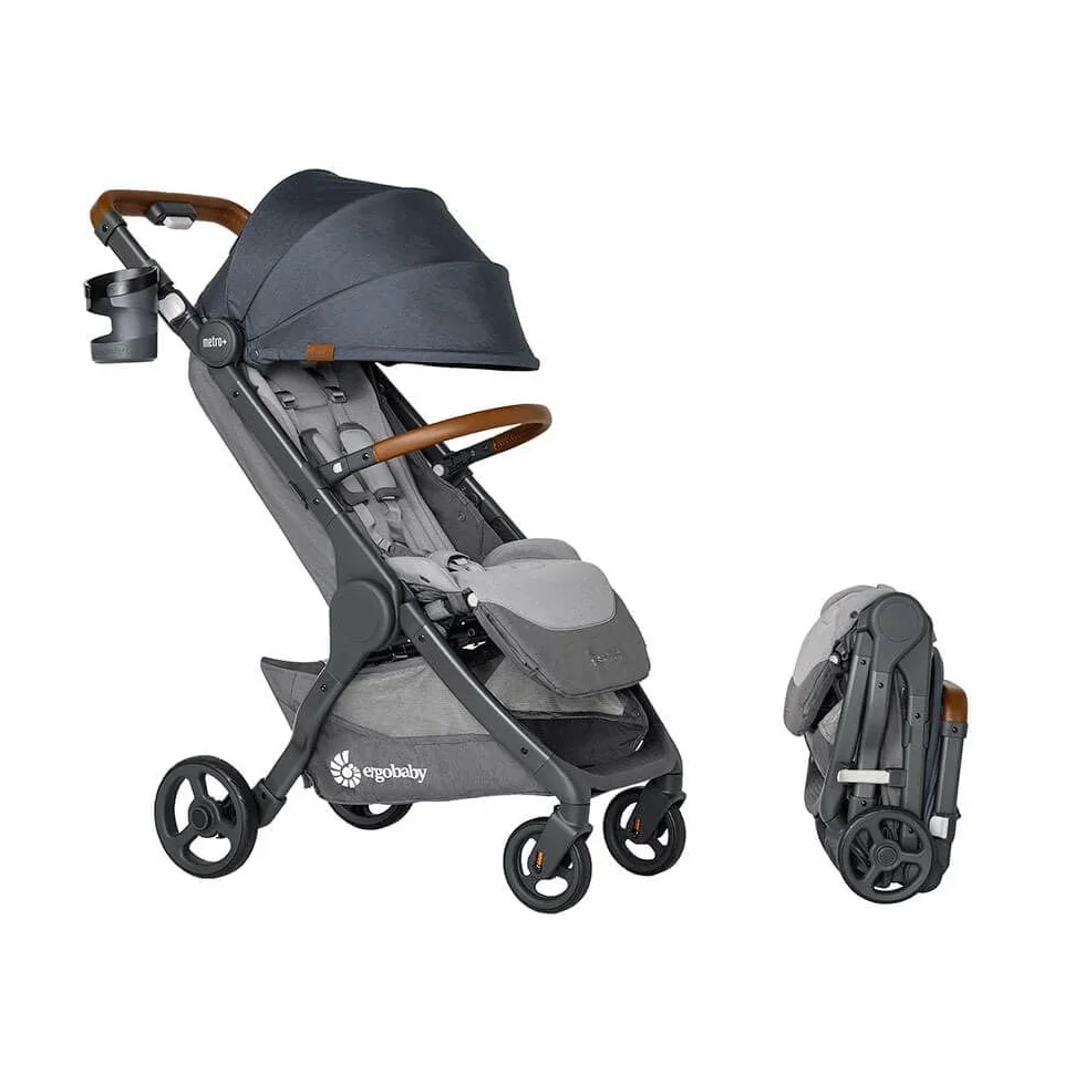 Ergobaby Metro+ Deluxe wózek dziecięcy z funkcją leżenia, wózek dziecięcy premium od urodzenia do 22 kg, składany i kompatybilny z fotelem samochodowym, kierownica z regulacją wysokości, London Grey