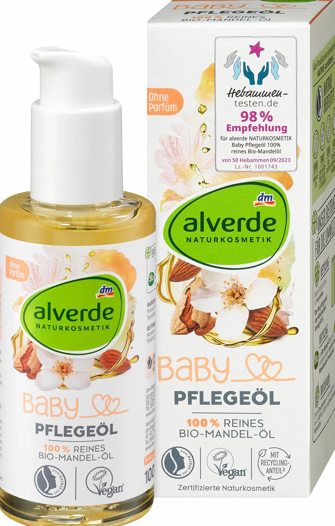 alverde BABY olejek dla niemowląt, 100% czysty ekologiczny olejek migdałowy, 100 ml