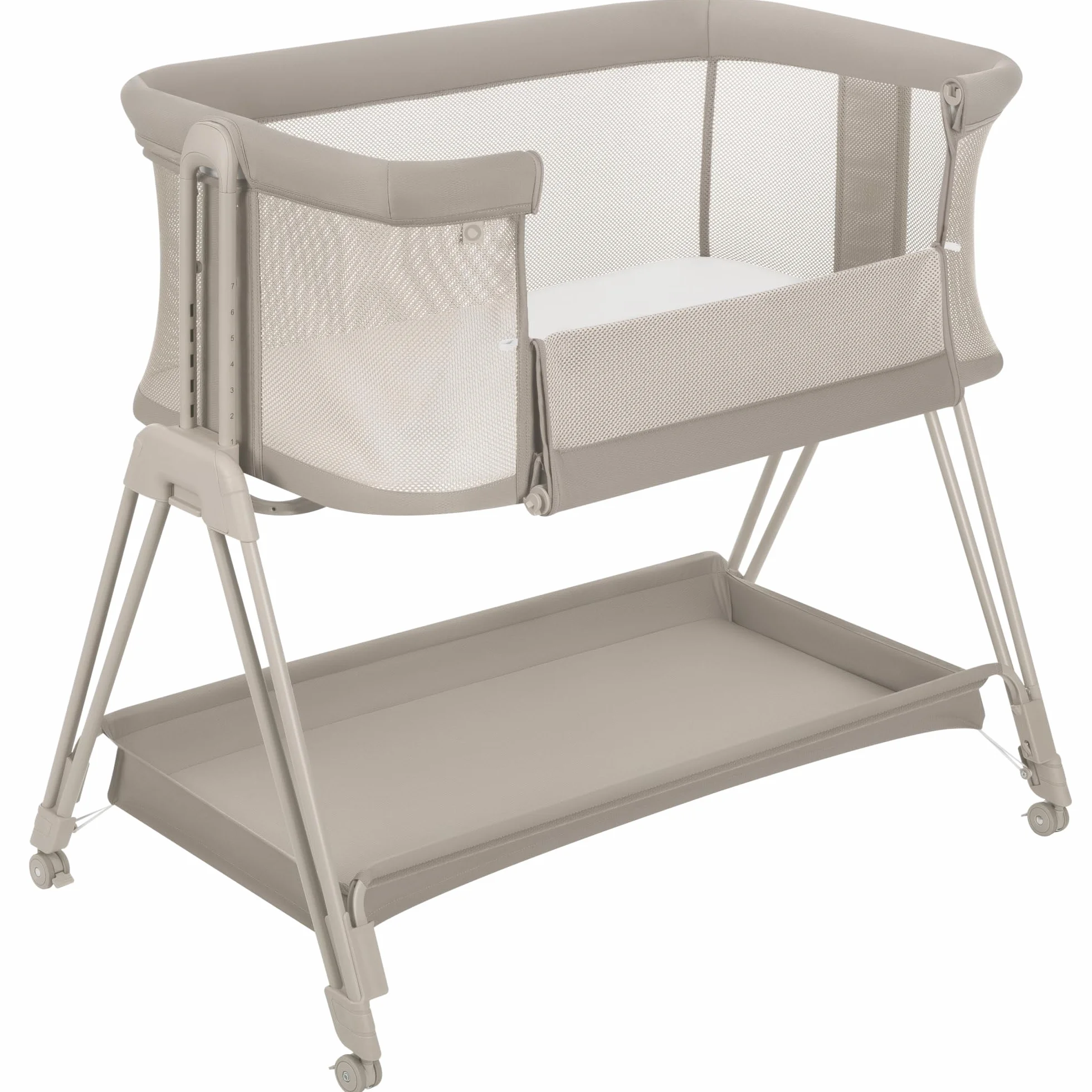 LIONELO Luna przenośne łóżeczko dostawne z materacykiem, co-sleeping, od noworodka do 9 kg. Regulowana wysokość i pochył, 4 kółka z blokadą, mocowanie do łóżka rodziców, przewiewne