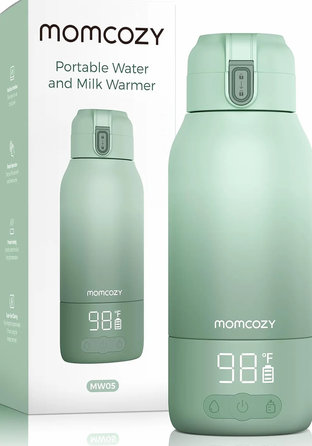 Momcozy Przenośny Podgrzewacz Do Butelek Bezprzewodowy, 2 Tryby Grzania, 500 Ml