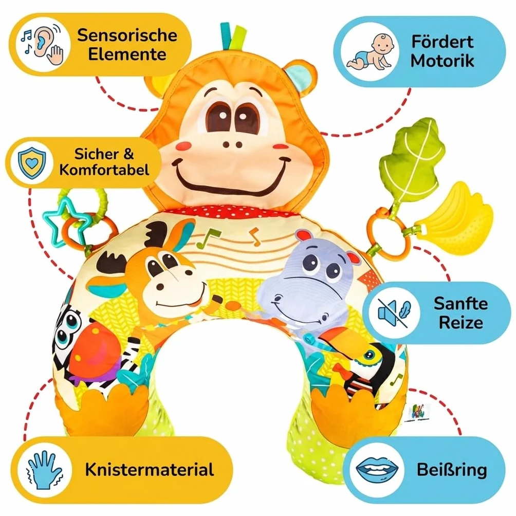BALIBAZOO Tummy Time poduszka do zabawy dla niemowląt, bez BPA, sensoryczna poduszka na brzuch z papierem trzaskającym, gryzakiem, piszczeniem i grzechotką – idealna do wspierania pozycji na brzuchu
