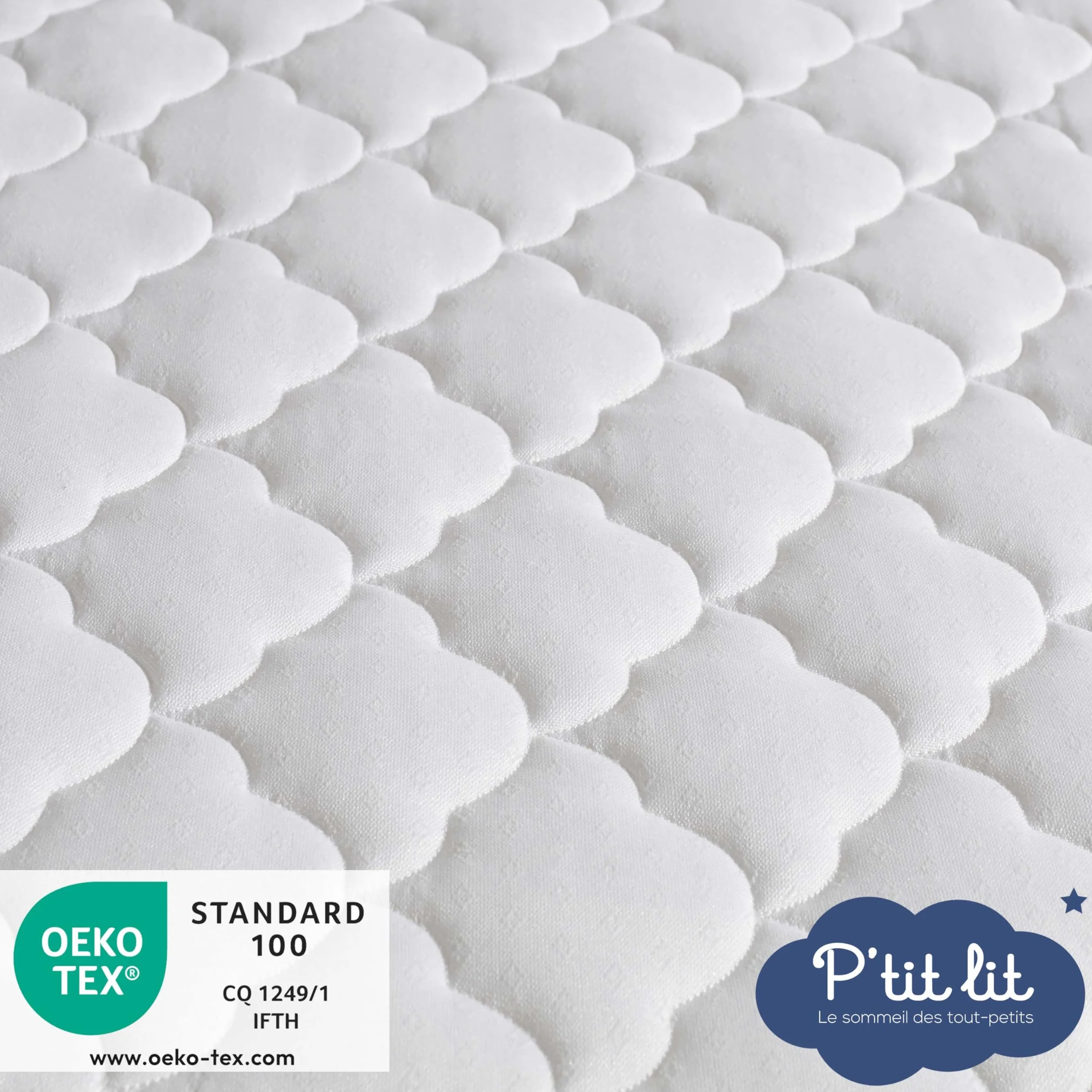 P'tit Lit - Klimatyzowany materac dziecięcy - 60 x 120 cm - 1 strona chłodnego lata / 1 strona zimowa watowana - Anti Acarien - Zdejmowany - Oeko Tex® - Wyprodukowano we Francji
