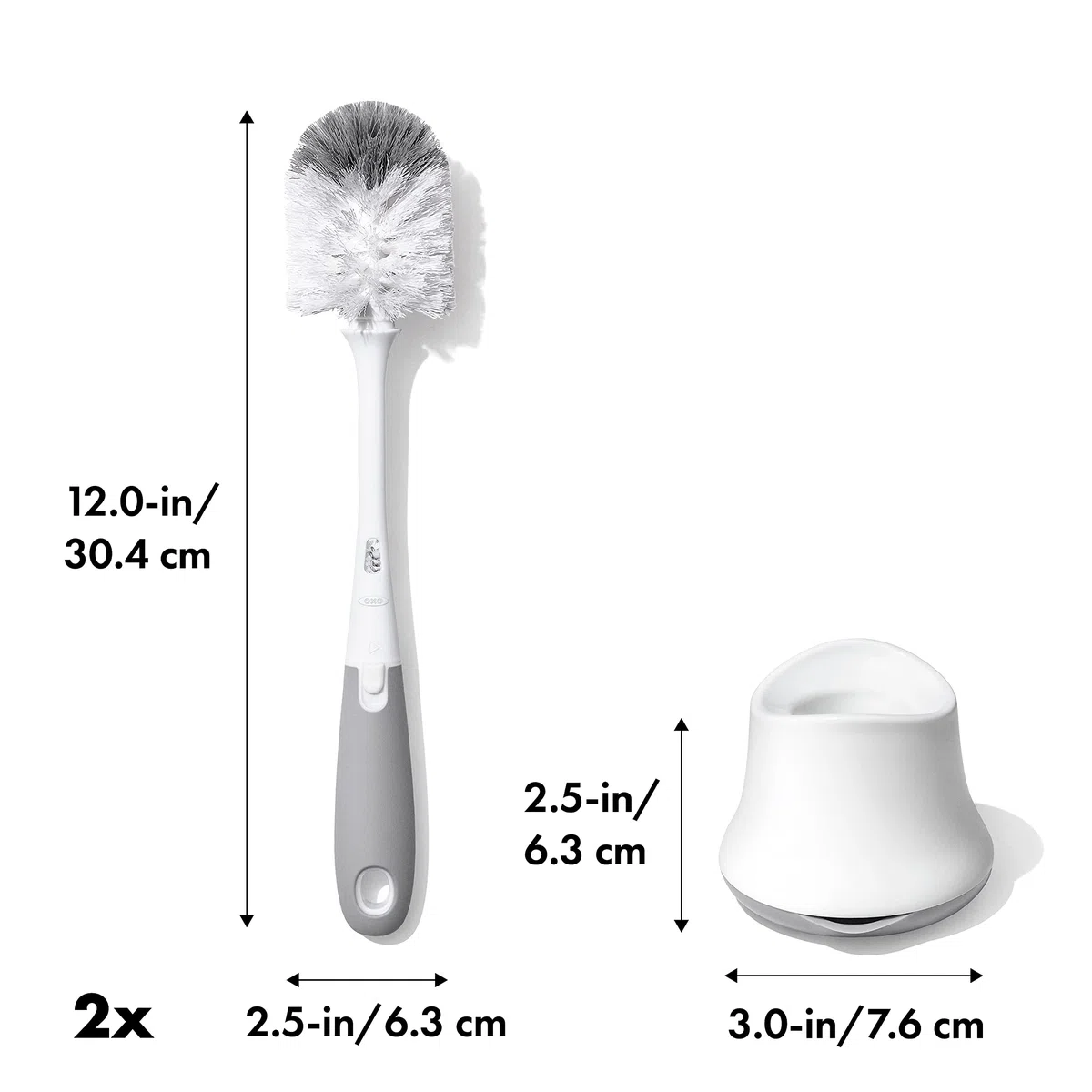 OXO Tot Szczotka do butelek ze środkiem do czyszczenia sutków i stojakiem, szara, 2 szt