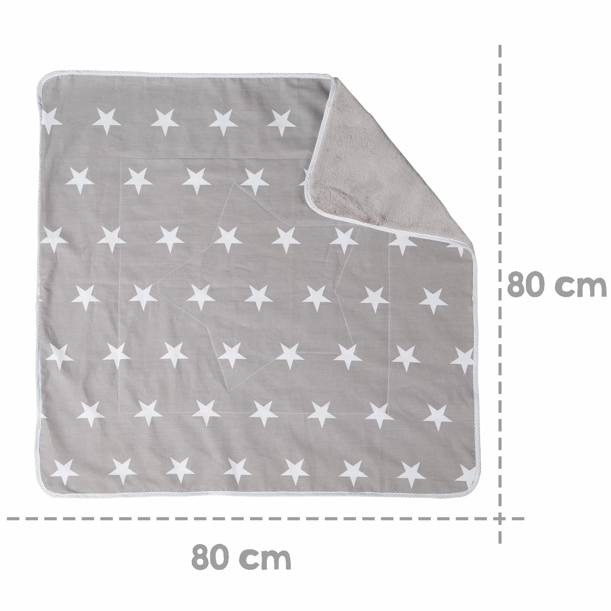 roba Kocyk dla niemowląt Little Stars - 80 x 80 cm - Kocyk do przytulania, pełzania i zabawy - Miękki kocyk dziecięcy dwustronny z motywem gwiazdek z bawełny/pluszu - Szary/Biały