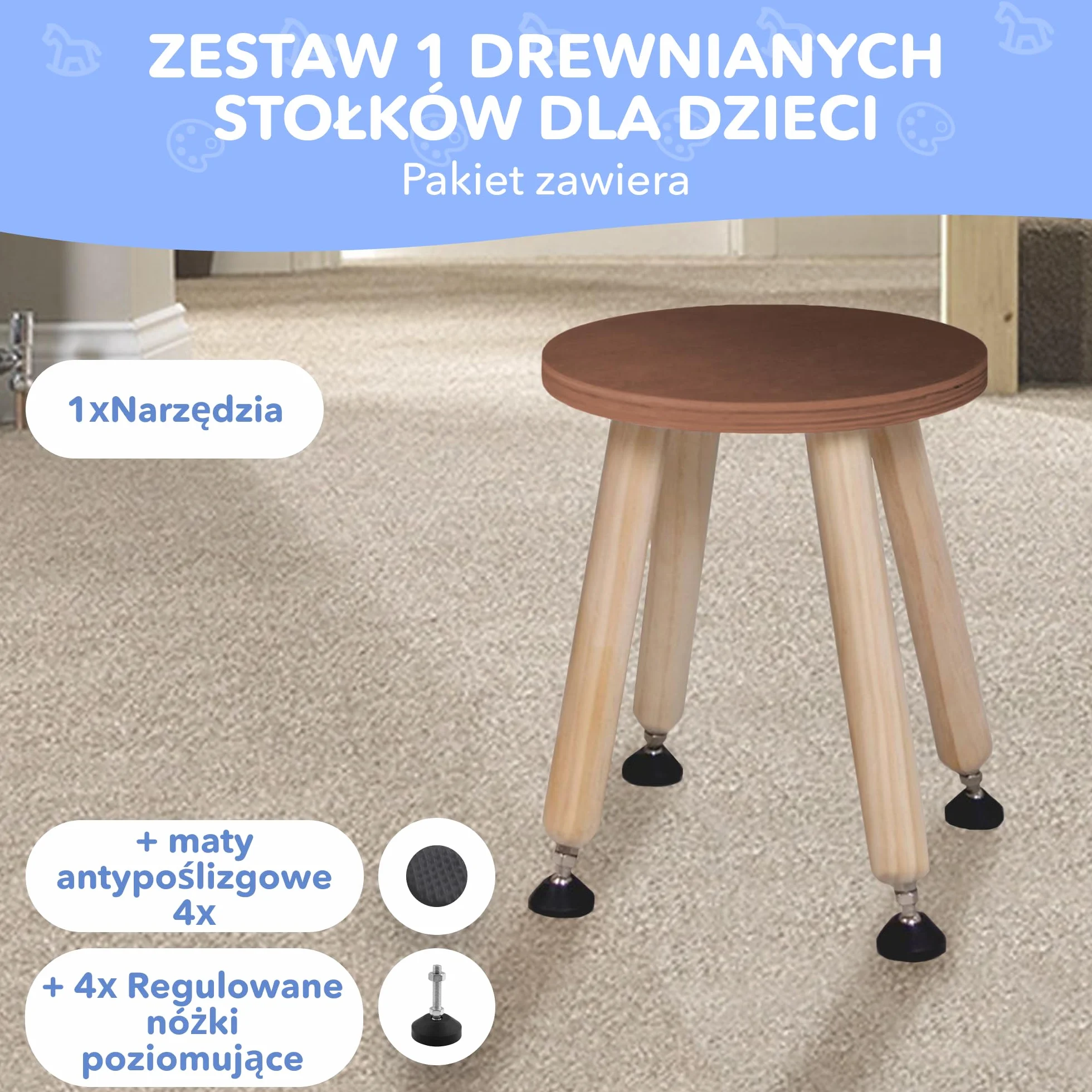 Cateam Drewniany taboret do schodków dla dzieci i małych dzieci – 1 zestaw – orzech – taboret dziecięcy z wysuwanymi nogami – sensoryczny taboret stołowy – okrągły taboret do siedzenia dla dzieci z