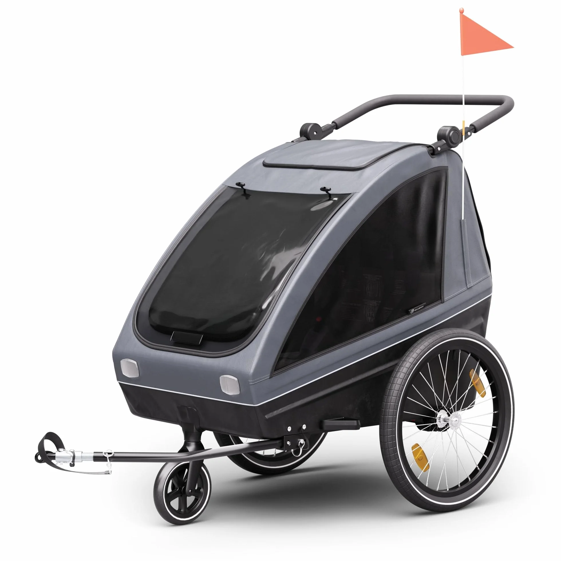 Klarfit przyczepa rowerowa dla 2 dzieci, regulowana wysokość siedziska 68 cm, pas na ramionach i kroku, wózek transportowy, wbudowane hamulce, do rowerów od 20 do 29
