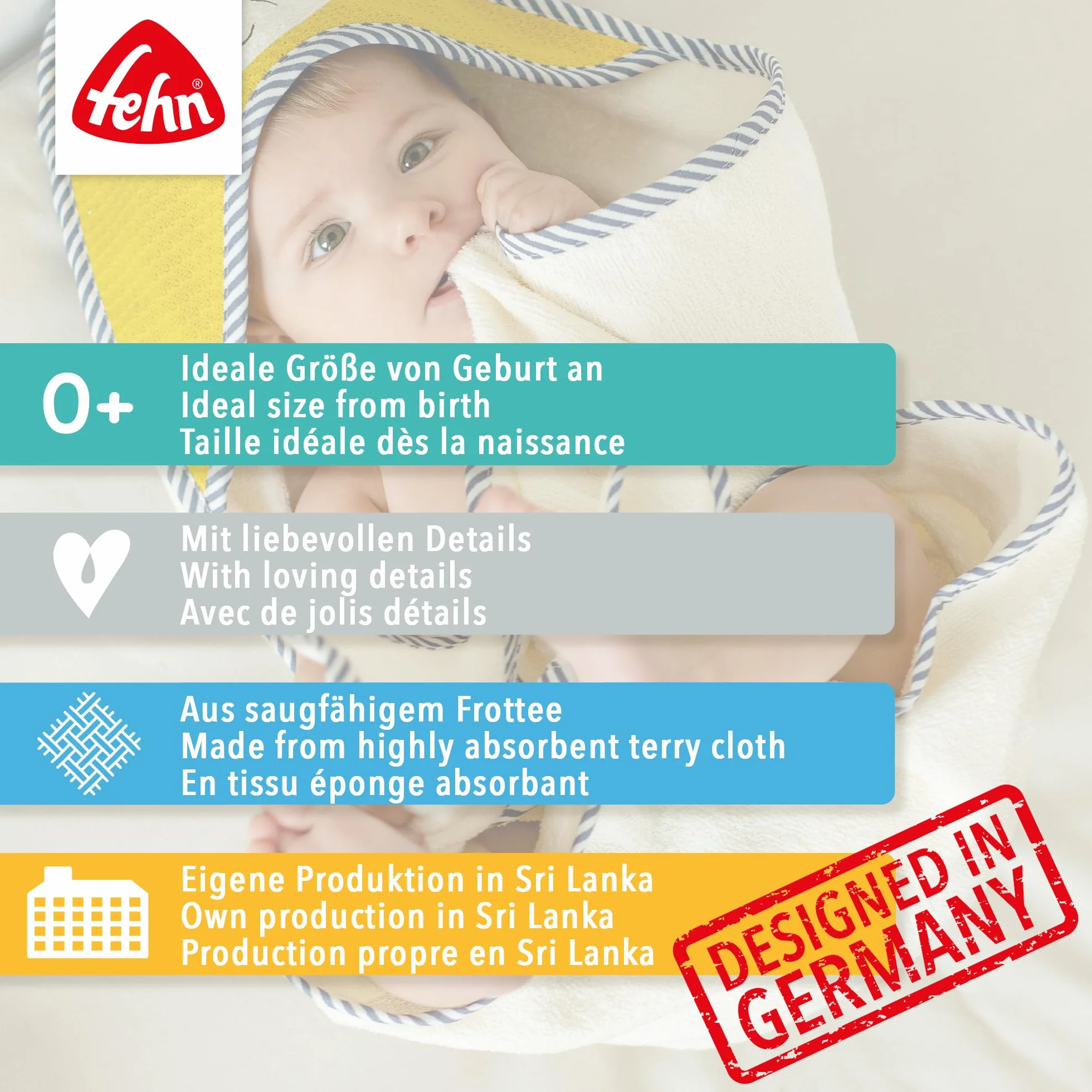 Fehn Ręcznik kąpielowy z kapturem Wydra – ponczo kąpielowe z frotte z kapturem i uroczym motywem wydry – chłonne i przytulne – dla niemowląt i małych dzieci od 0+ miesięcy