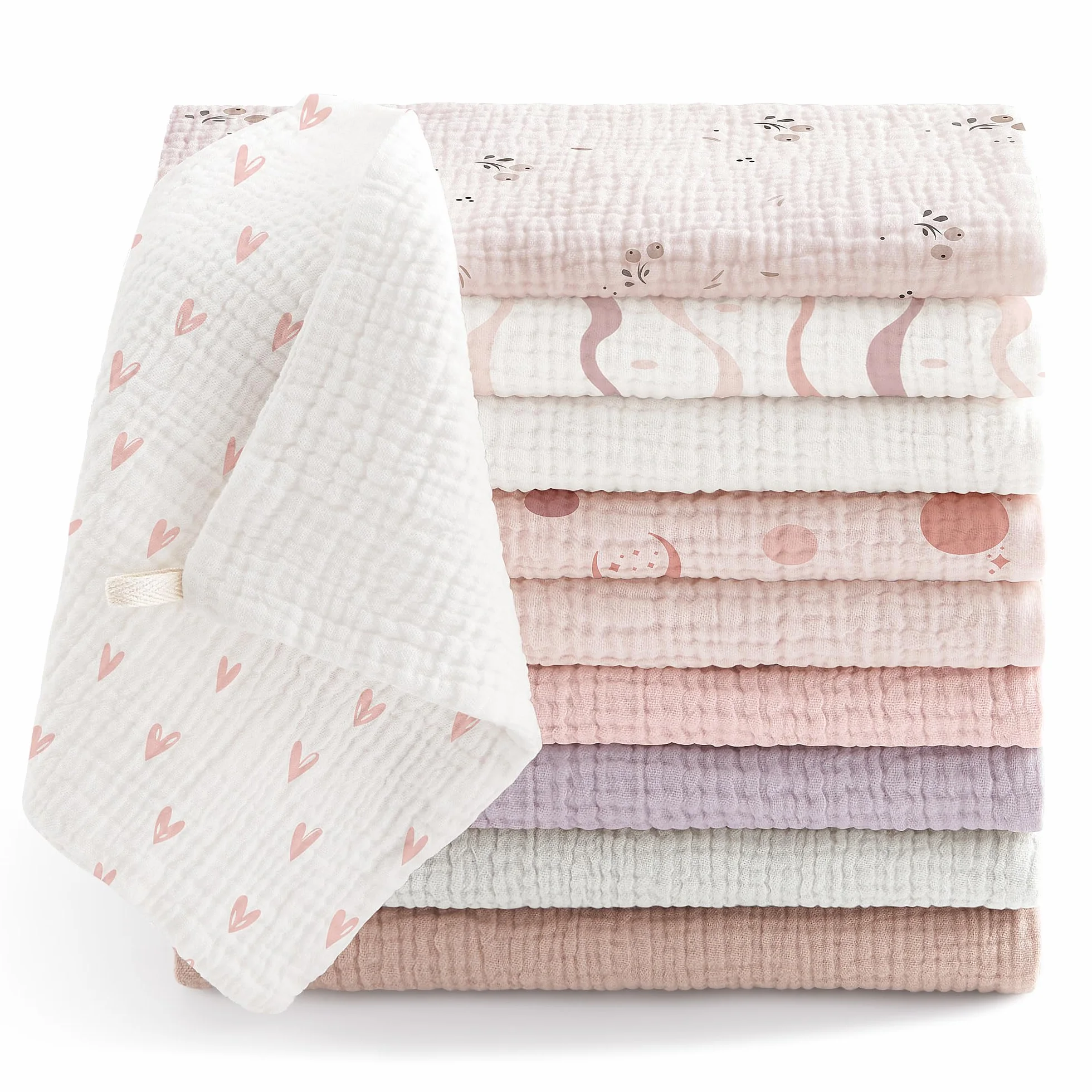 Bearmoss Chusteczki Molton dla niemowląt 100% bawełna 25x25 cm 10 sztuk różowo-fioletowe