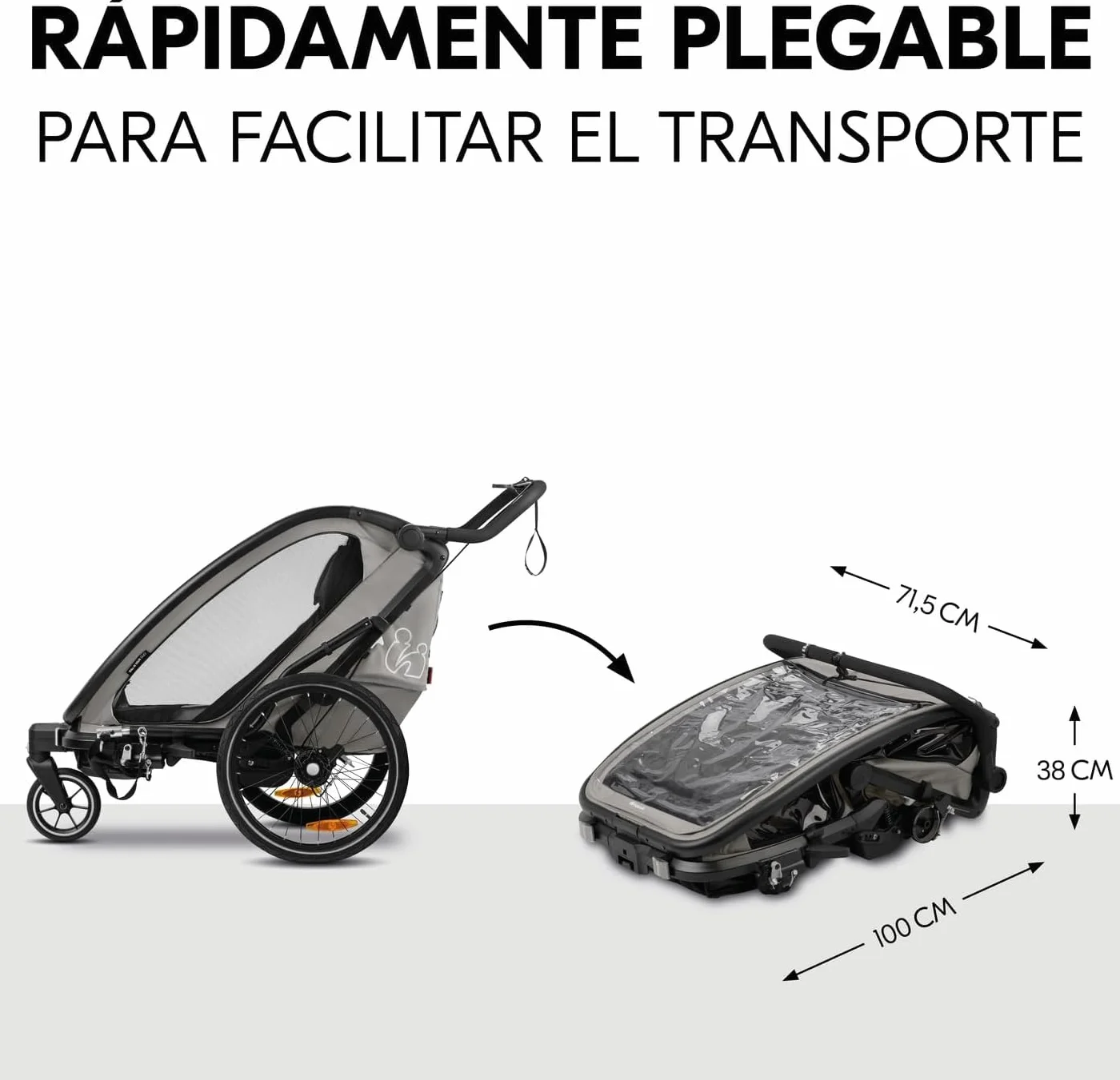 hauck Bike N Walk Duo, Light Grey, przyczepa rowerowa dla dzieci, 2 osoby, 6 miesięcy do 22 kg / 120 cm, kompletny zestaw z akcesoriami, koło do wózka, hamulec ręczny, zawieszenie, oparcie odchylane