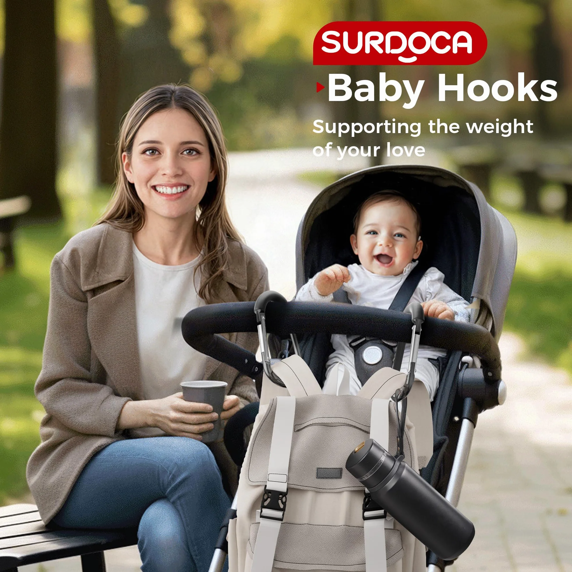 SURDOCA Haczyki do wózków dziecięcych, duże haczyki do wózków dziecięcych, uniwersalne klipsy i haczyki do wózka, hak do wózka dziecięcego, akcesoria do wózków dla mamy