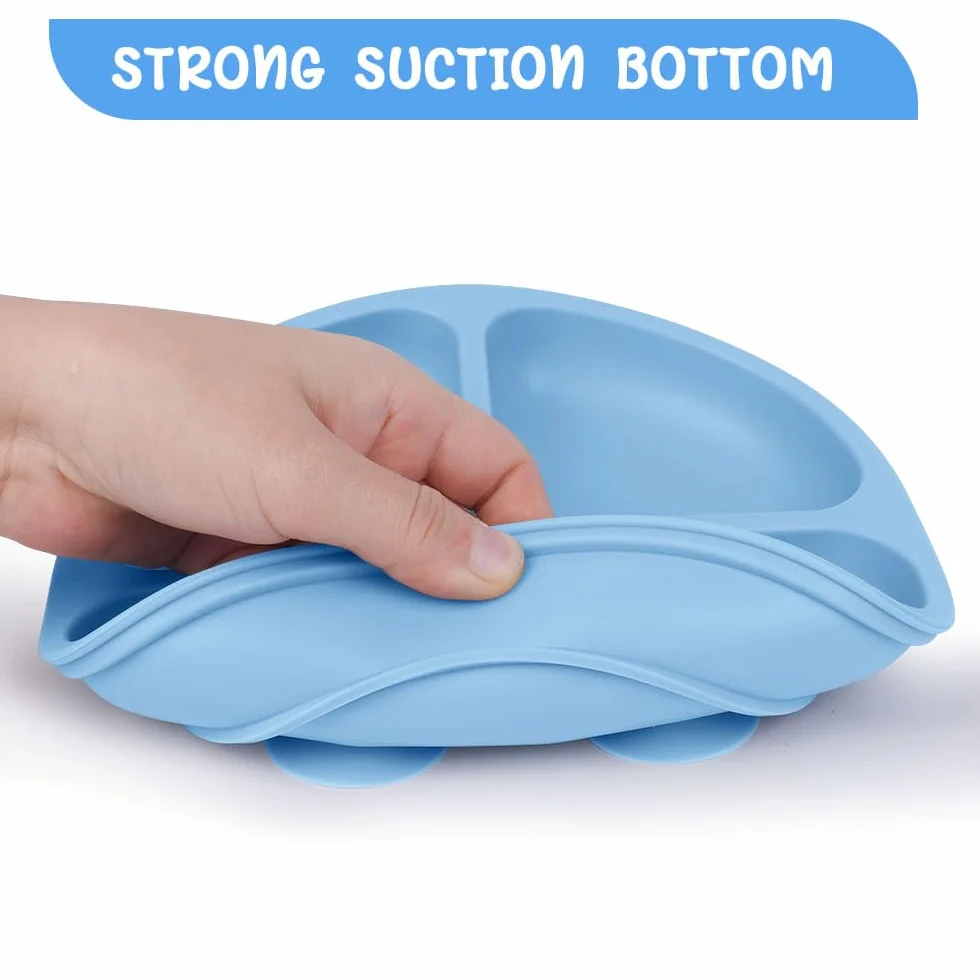 Vicloon Suction Plates, 2 Pcs Baby Toddler Plate, 100% Food Grade Silicone BPA Free Baby Plates, Divided Plate Design, Silicone Grip Dish Microwave & Dishwasher Safe