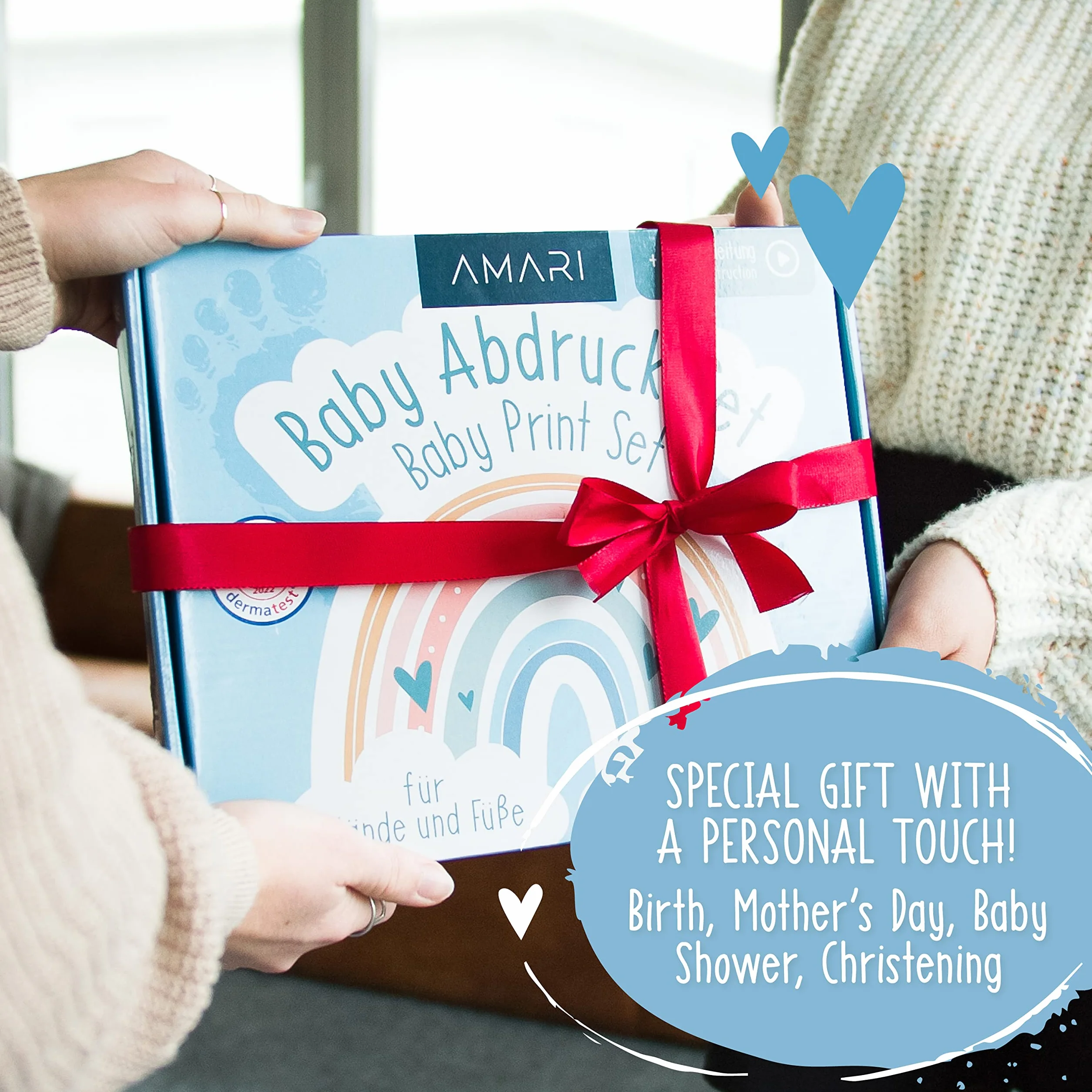 Zestaw odcisków gipsowych dla niemowląt z ramką na zdjęcia - prezent na baby shower (tęczowy)