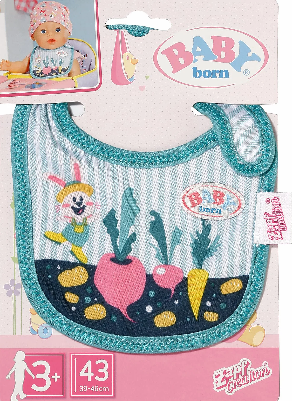 BABY born 830840 Bib 43cm Set of 1-for Toddlers 3 Years & Up-Easy for Small Hands- Assorted Designs