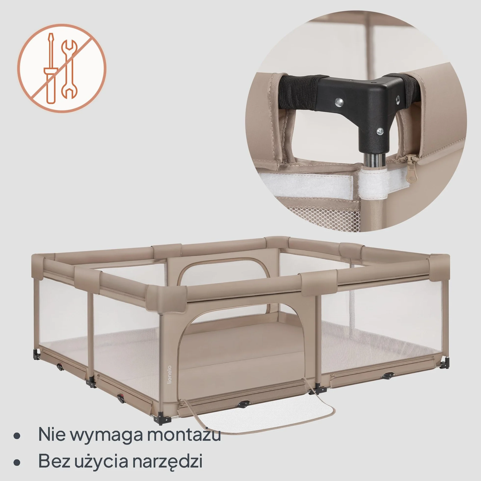 Lionelo Florence XL Easy Fold Kojec dla niemowląt, 180 x 200 cm, składany kojec dla niemowląt, bez montażu, 2 wejścia boczne z zamkiem błyskawicznym, oddychająca siatka, miękkie krawędzie, torba