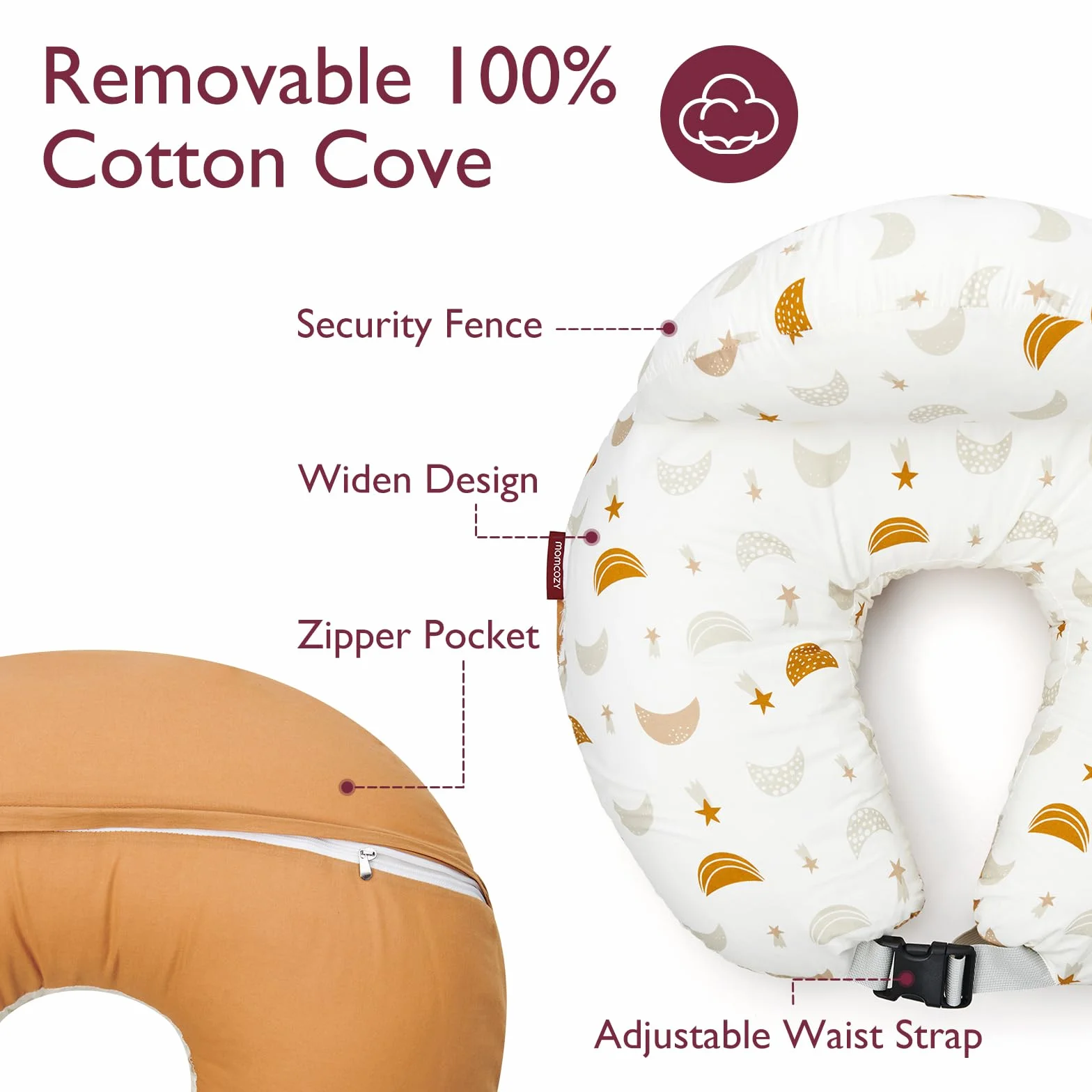 momcozy Poduszka do karmienia piersią z krawędzią bezpieczeństwa – ergonomiczna poduszka do karmienia piersią i podparcia z regulowanym paskiem i zdejmowanym bawełnianym pokrowcem, deszcz meteorytów