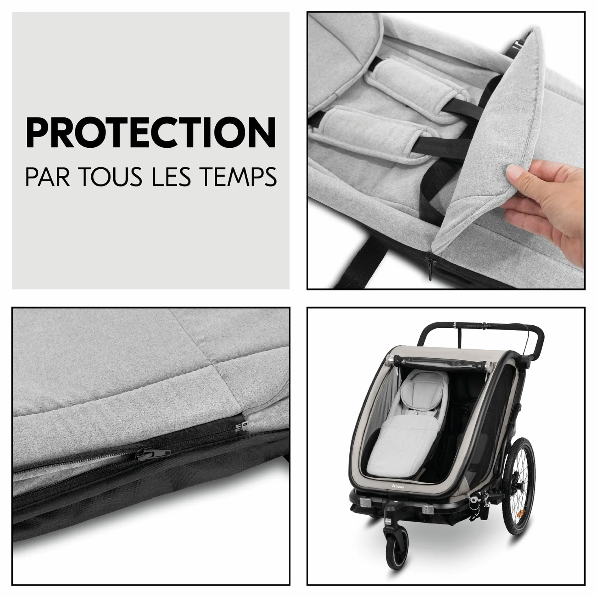 Hauck Hamak dla niemowląt Velo Baby Lounger 2 dla Dryk Duo, Dryk Duo Plus & Bike N Walk Duo - fotelik dla noworodka od 1 miesiąca, szary