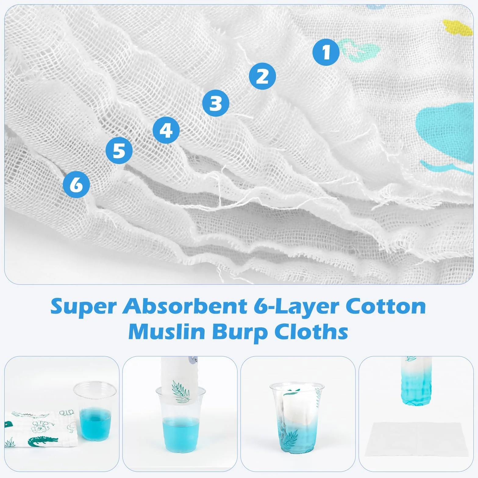Maliton Baby Muslins Cotton 6 Sztuk 70x70 cm Pieluchy Muslinowe 6 Warstw dla Niemowląt