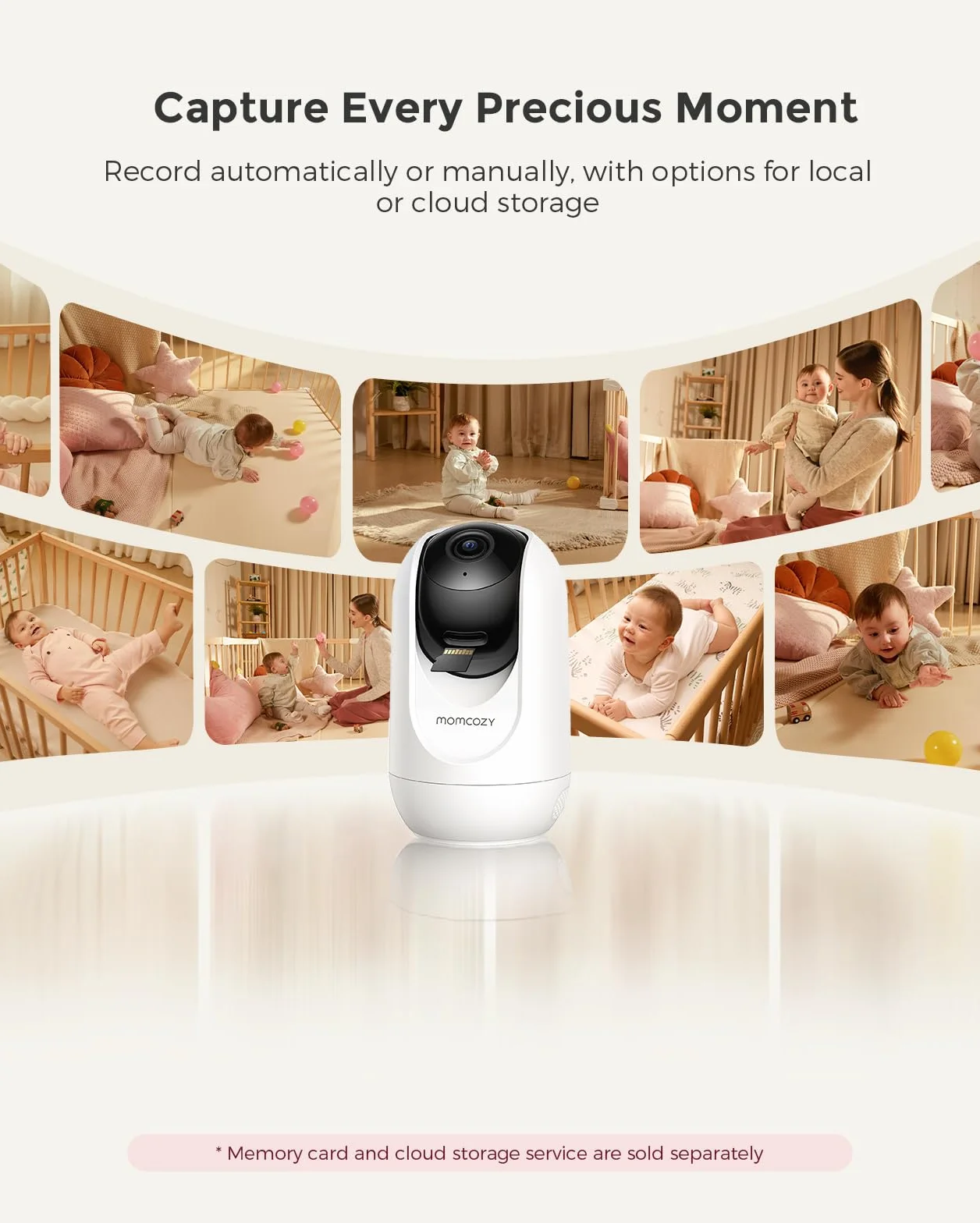 Monitor wideo dla niemowląt Momcozy BM04, 5-calowy monitor Wi-Fi 1080P, 4-krotny zoom, wykrywanie ruchu i płaczu, bezpieczna strefa, wyraźny obraz w nocy