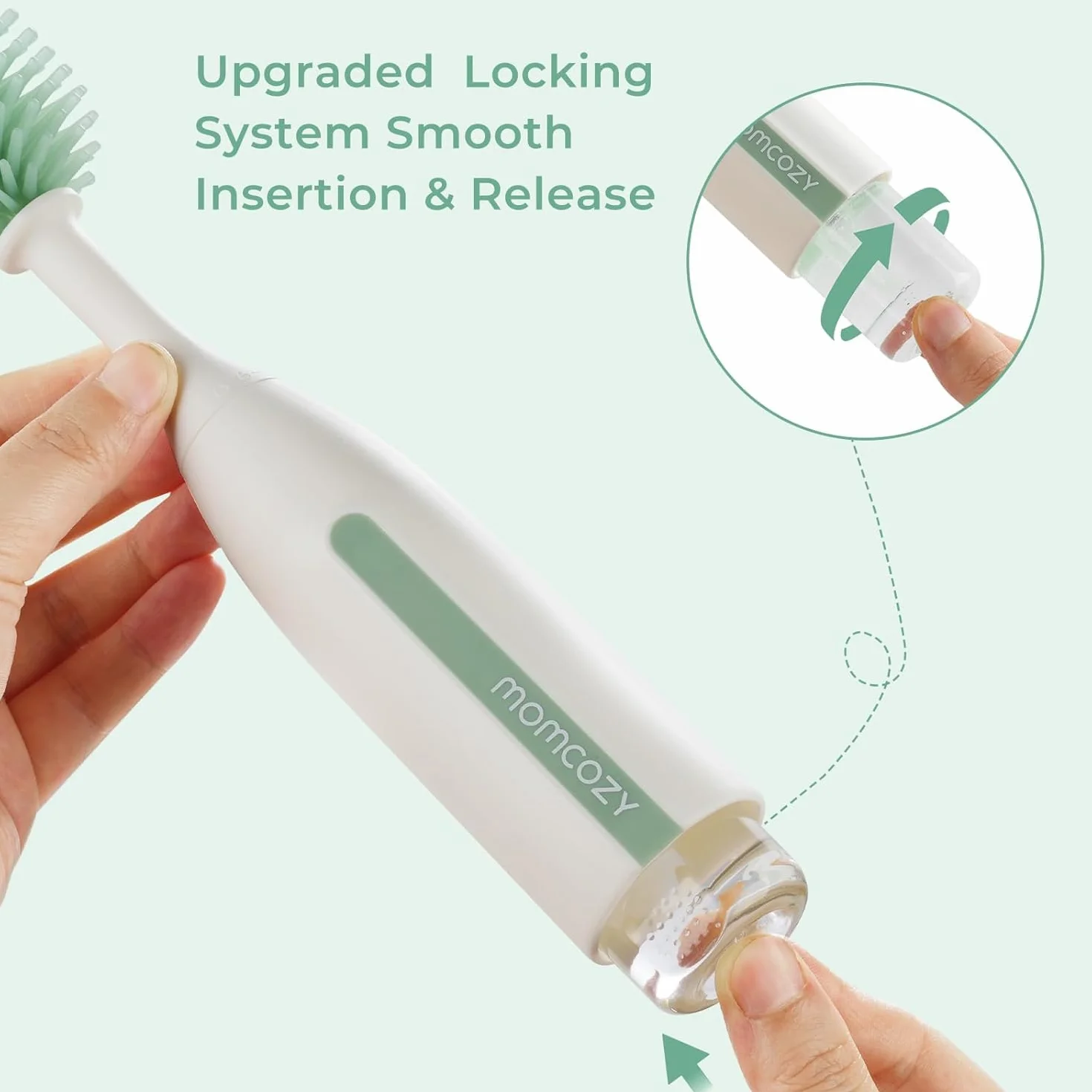 Momcozy Zestaw Szczotek Do Butelek Pro**, Innowacyjny Design Push-Press Dla Dokładnego Czyszczenia – Szczotka Do Butelek, Pomp Do Mleka I Smoczków – Szczotka Niezatykająca Się I Generująca Pianę