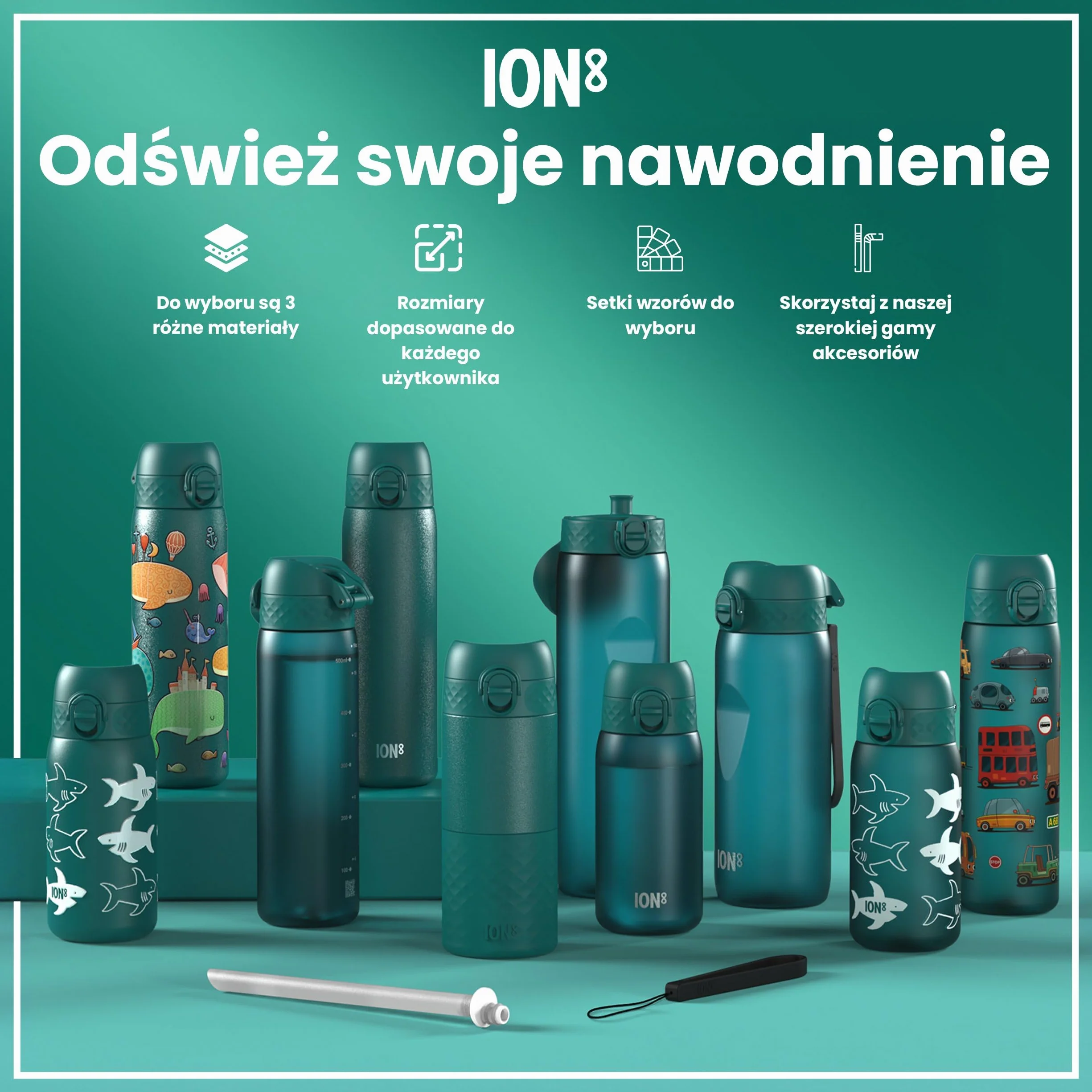 ION8 Butelka na Wodę 500 ml Szczelna Bez BPA Łatwe Czyszczenie
