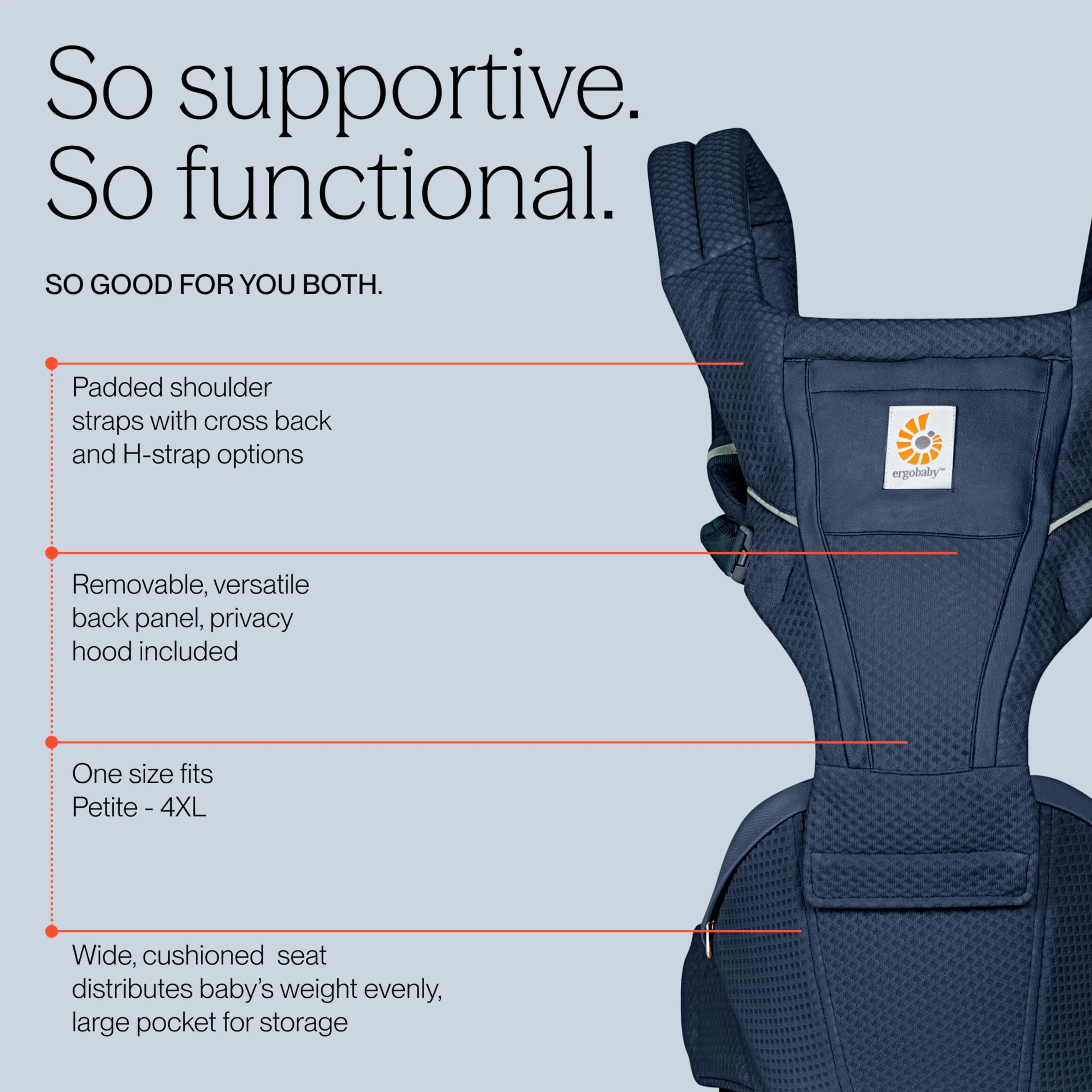 Ergobaby Alta Hip Seat nosidełko dla niemowląt z siedziskiem biodrowym dla niemowląt i małych dzieci od 4 miesięcy (5,5 kg – 20,4 kg), nosidełko biodrowe, z miękką siateczką SoftFlex