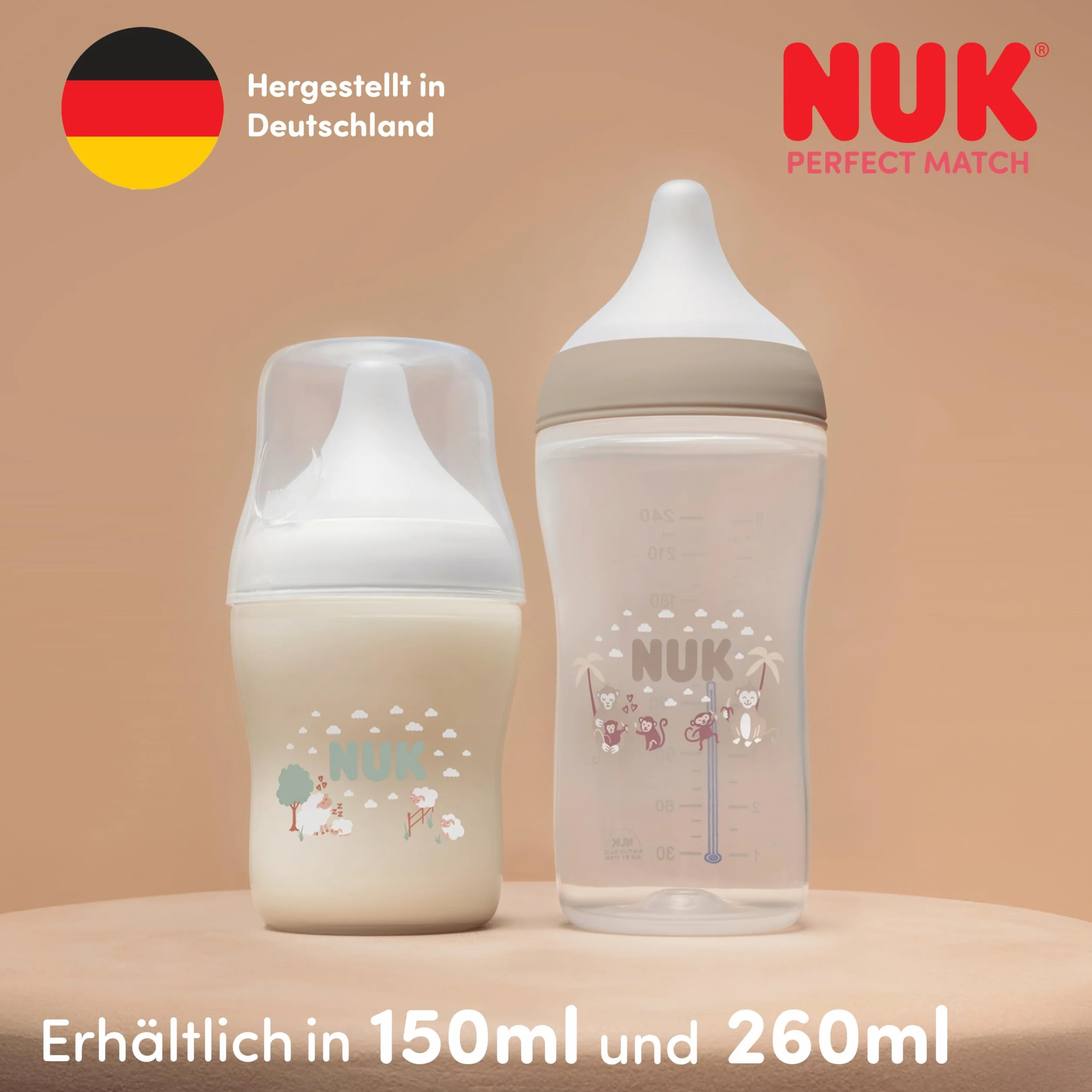 NUK Perfect Match Butelka dla niemowląt | 0+ miesięcy | 150 ml | Butelka przeciwkolkowa | PP | Wskaźnik kontroli temperatury | Hipopotam | 1 sztuka