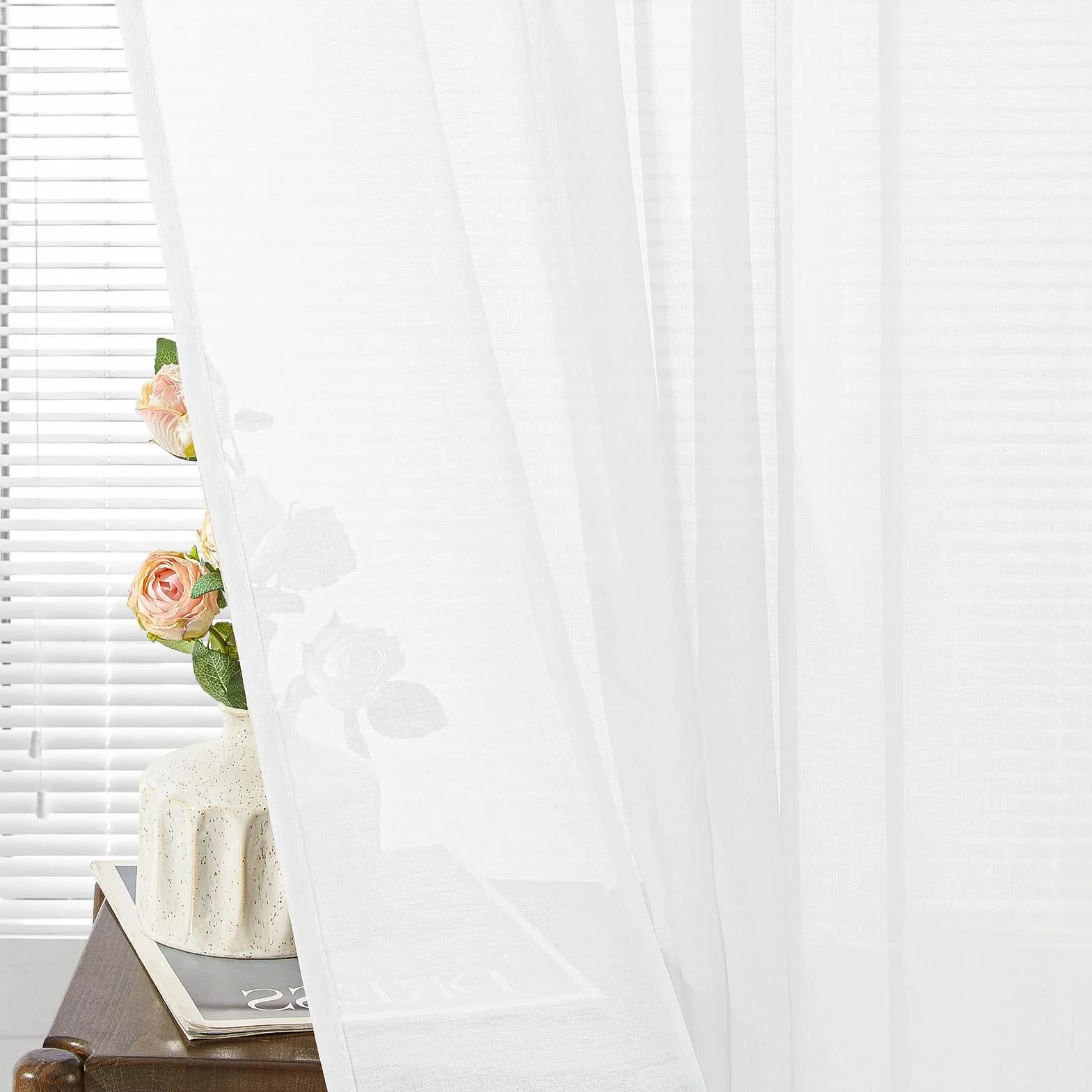 CUTEWIND Firanki białe, przezroczyste, do sypialni, na przelotkach, zestaw 2 sztuk, 200 cm długości, 140 cm szerokości, zasłony z oczkami, przezroczyste, na okno, do salonu, pokoju dziecięcego