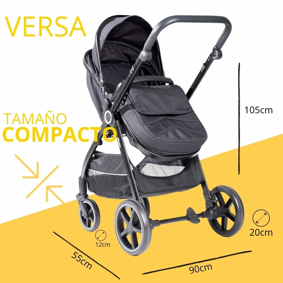 Wózek dziecięcy 2 w 1, model Versa - Interbaby | Uniwersalny wózek dziecięcy z regulowanym siedziskiem i wyściełanym łóżeczkiem dziecięcym – od urodzenia do 48 miesięcy lub 22 kg