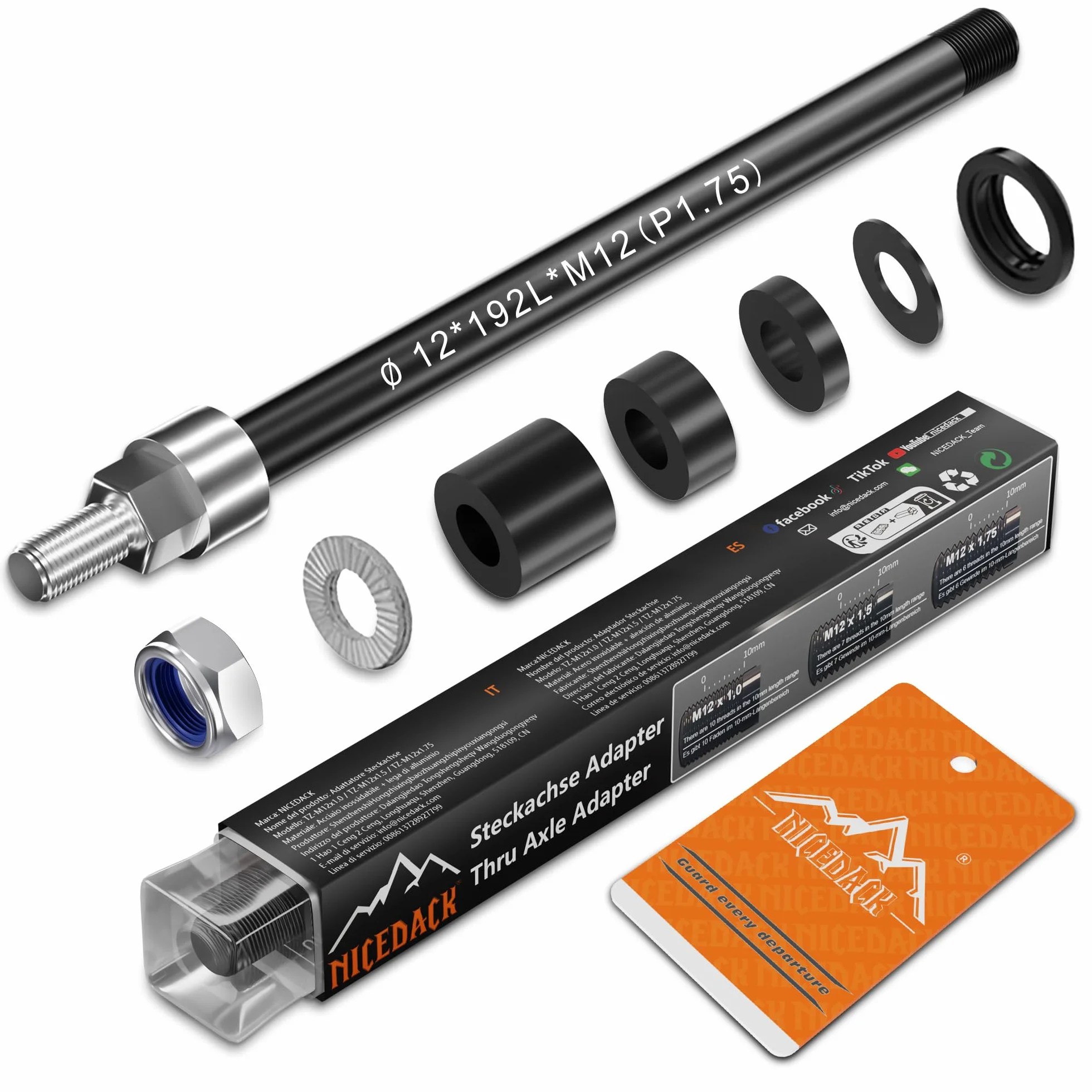 Oś wtykowa M12 x 1,75-167-192 mm z adapterem do przyczepki rowerowej, regulowana długość trzpienia