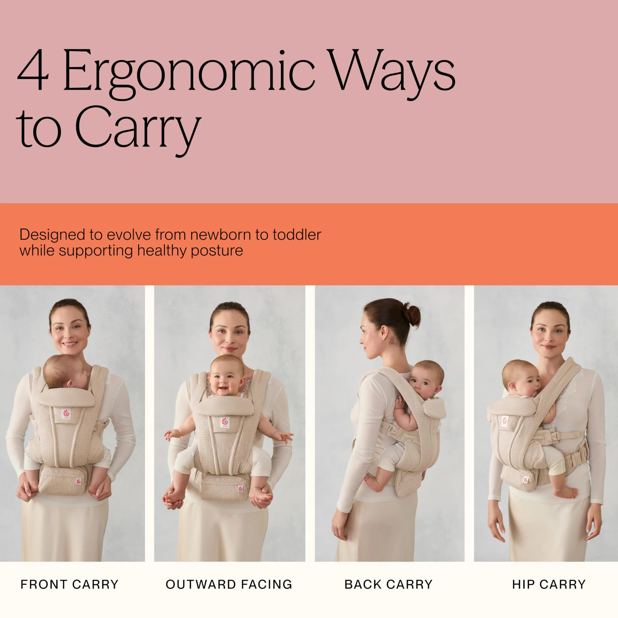 Ergobaby Omni Deluxe uniwersalny nosidełko dla noworodków od urodzenia do 20 kg, ergonomiczny 4-pozycyjny siatkowy nosidełko, plecak, system podróżny, naturalny beż