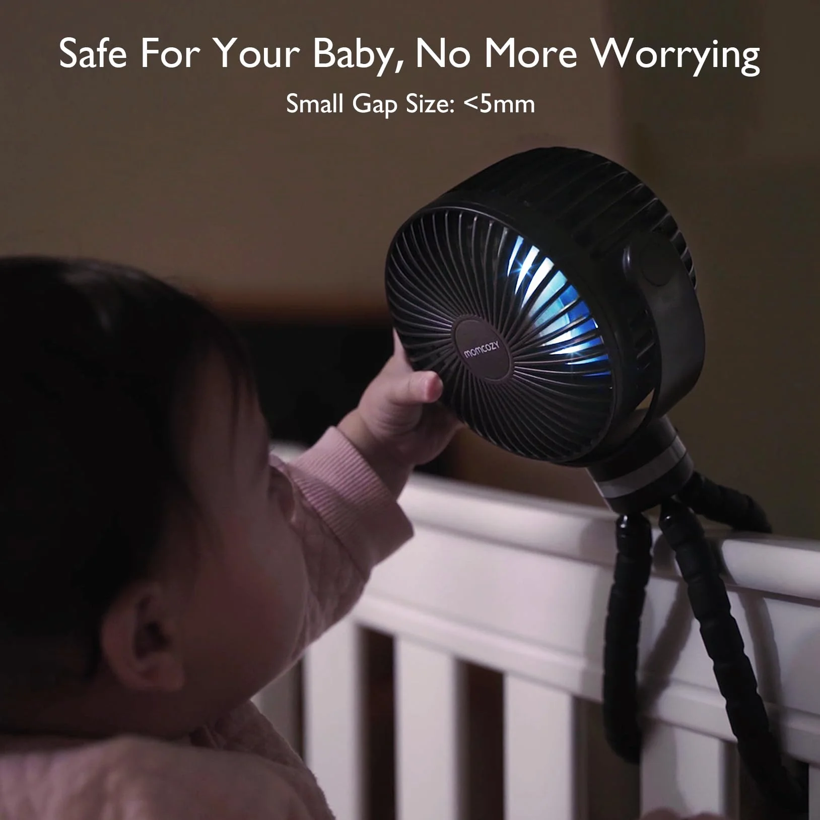 Momcozy Przenośny Wentylator Do Wózka 8000 mAh 27 H 4-Biegowy 360° LED Nocne 2 Tryby USB Ładowanie Czarny