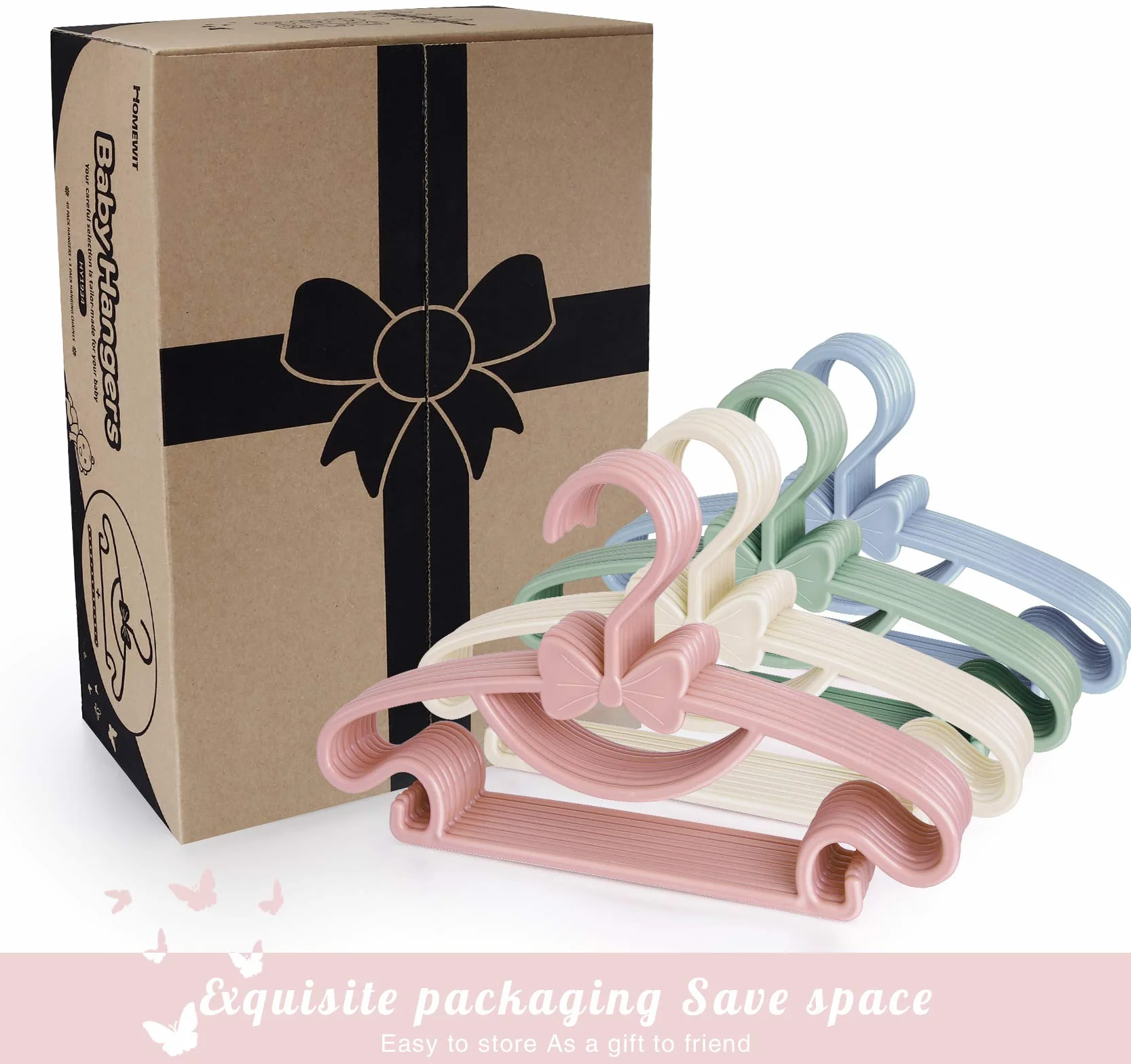 Homewit Kinder Kleiderbügel Set 40 Stück Babykleiderbügel 29.5cm mit Kleiderbügelketten
