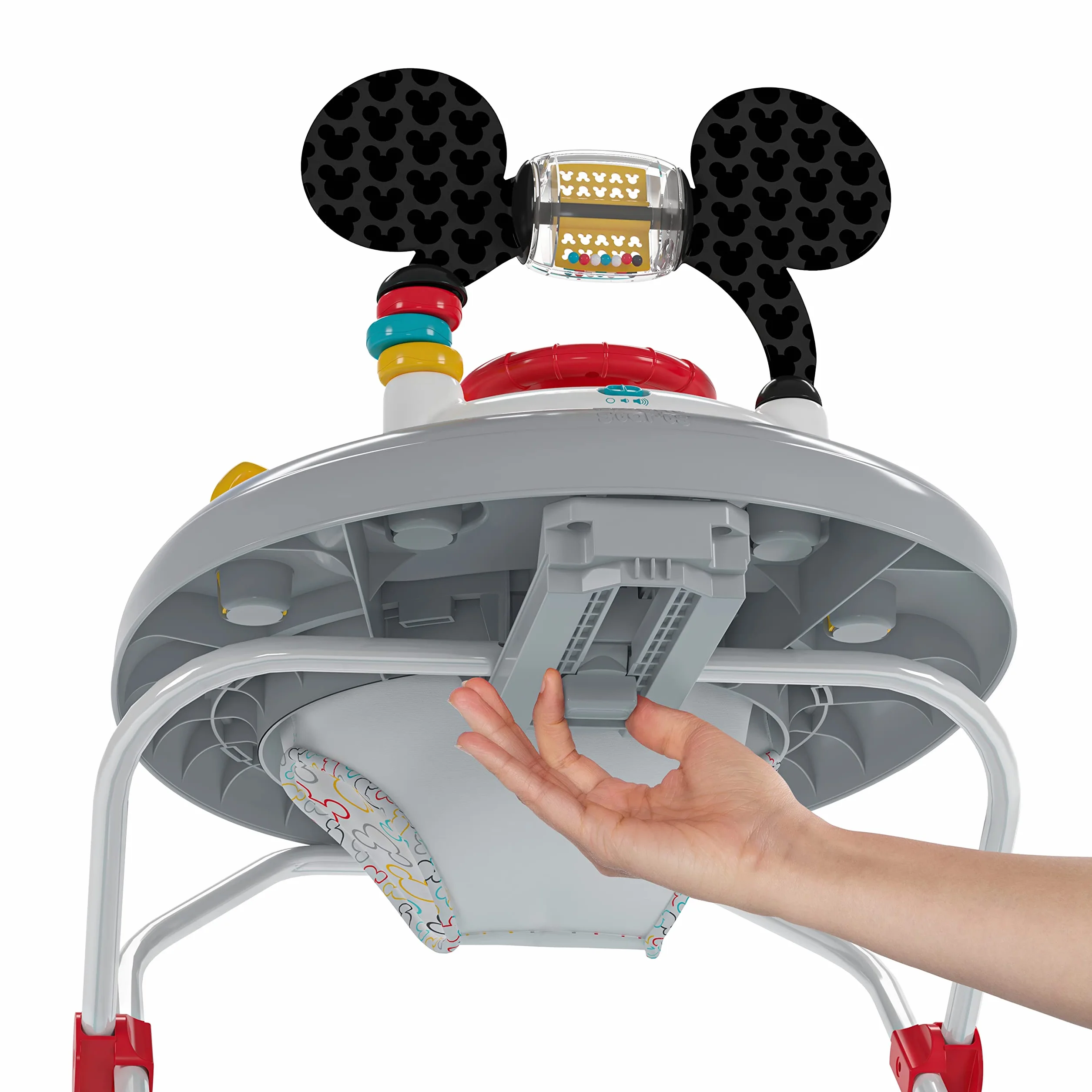 Bright Starts, Disney Baby, Myszka Miki, oryginalna bestie chodzik do aktywności 2 w 1, ze zdejmowaną stacją zabawkową ze światłami, piosenkami i dźwiękami, regulowana wysokość, łatwy do czyszczenia,