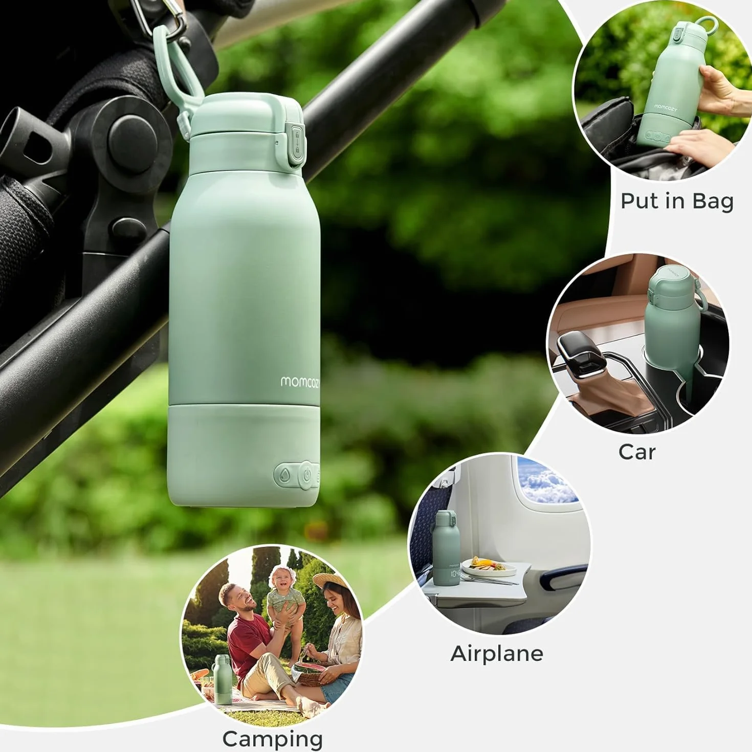 Momcozy Przenośny Podgrzewacz Do Butelek Bezprzewodowy, 2 Tryby Grzania, 500 Ml