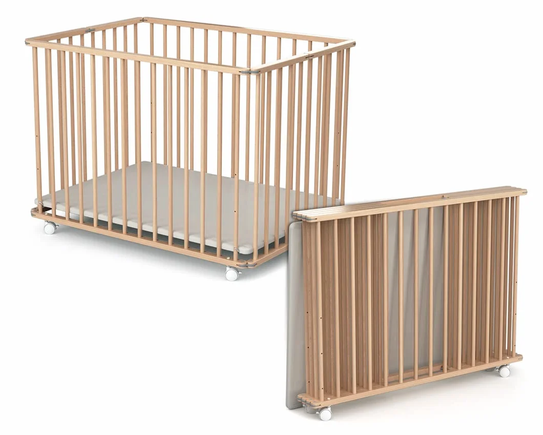 WEBABY - Kojec Składany 100X100 Buk Surowy| Kojec XXL z 4 kółkami | Regulowane dolne 3 wysokości | Dla dzieci do 24 miesiąca życia