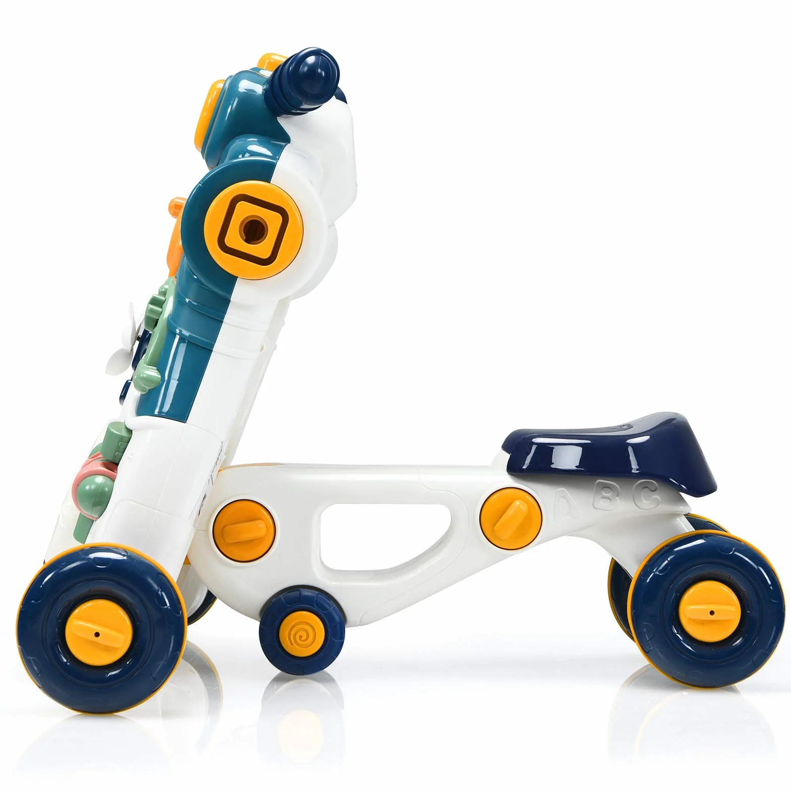 COSTWAY Wózek do nauki chodzenia 3 w 1, ze światłami i muzyką, pomoc w nauce chodzenia, samochód zjeżdżalny i deska do zabawy, Baby Walker dla dzieci w wieku od 6 do 36 miesięcy, bez chodzenia 46 x 46