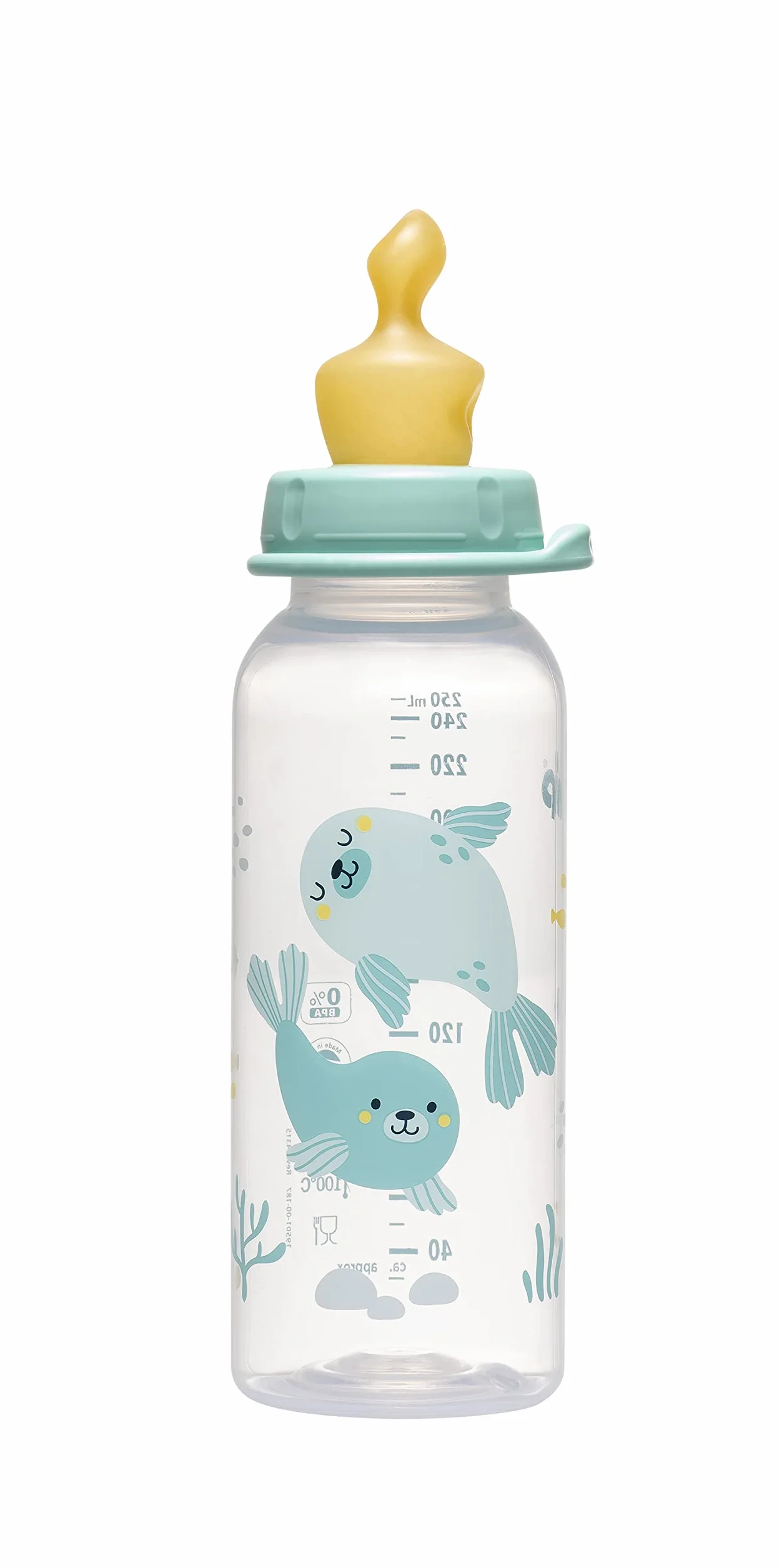 nip Standardowa butelka PP ze smoczkiem anatomicznym lateksu, od 6 miesięcy, niebieska, rozmiar M, 250 ml, chłopiec