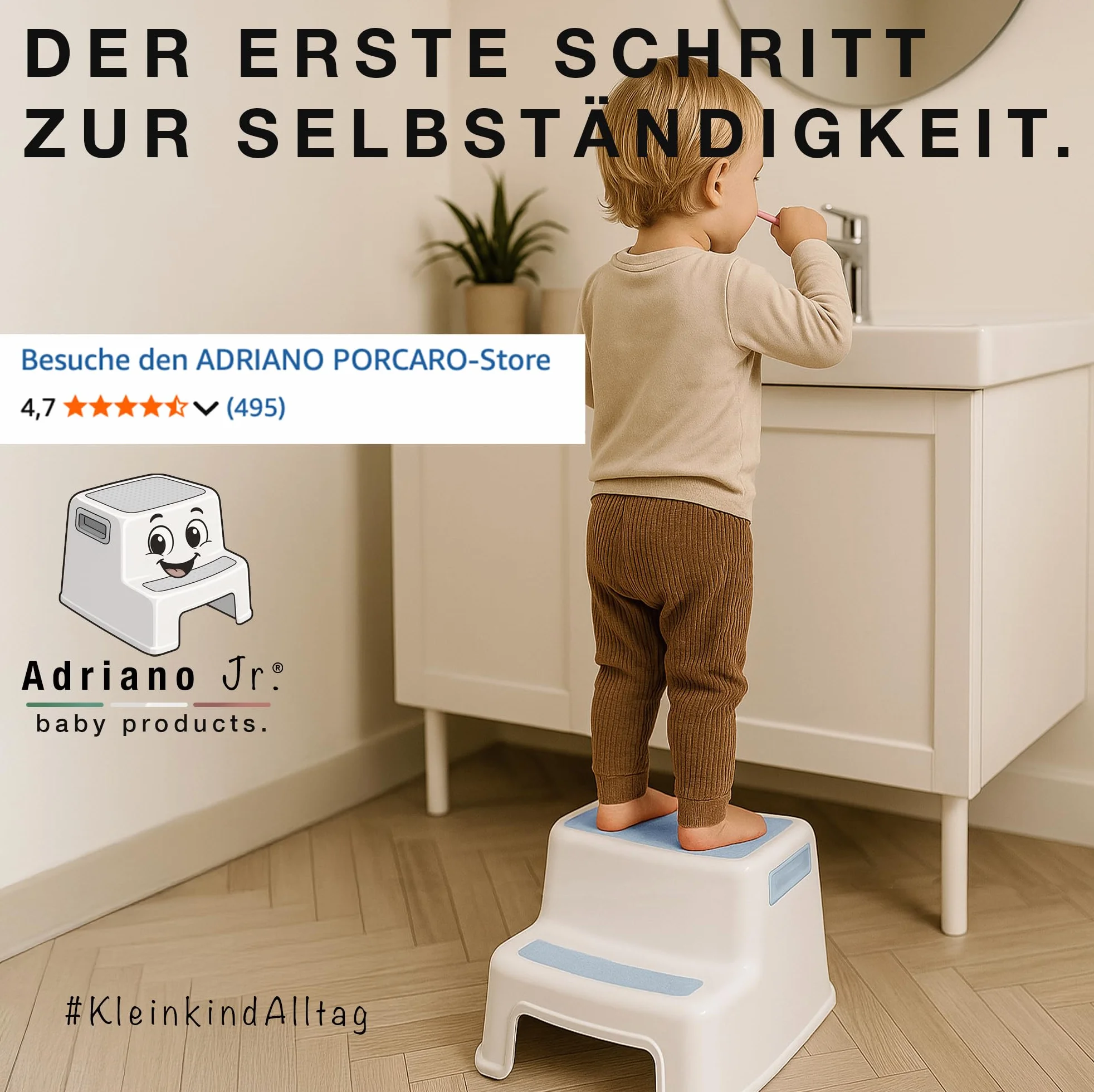 I taboret do chodzenia dla dzieci, 2-stopniowy stołek dla dzieci, wysokość 26 cm, nośność 80 kg, gumowana powierzchnia schodu, taboret do łazienki, z uchwytami do noszenia, dla