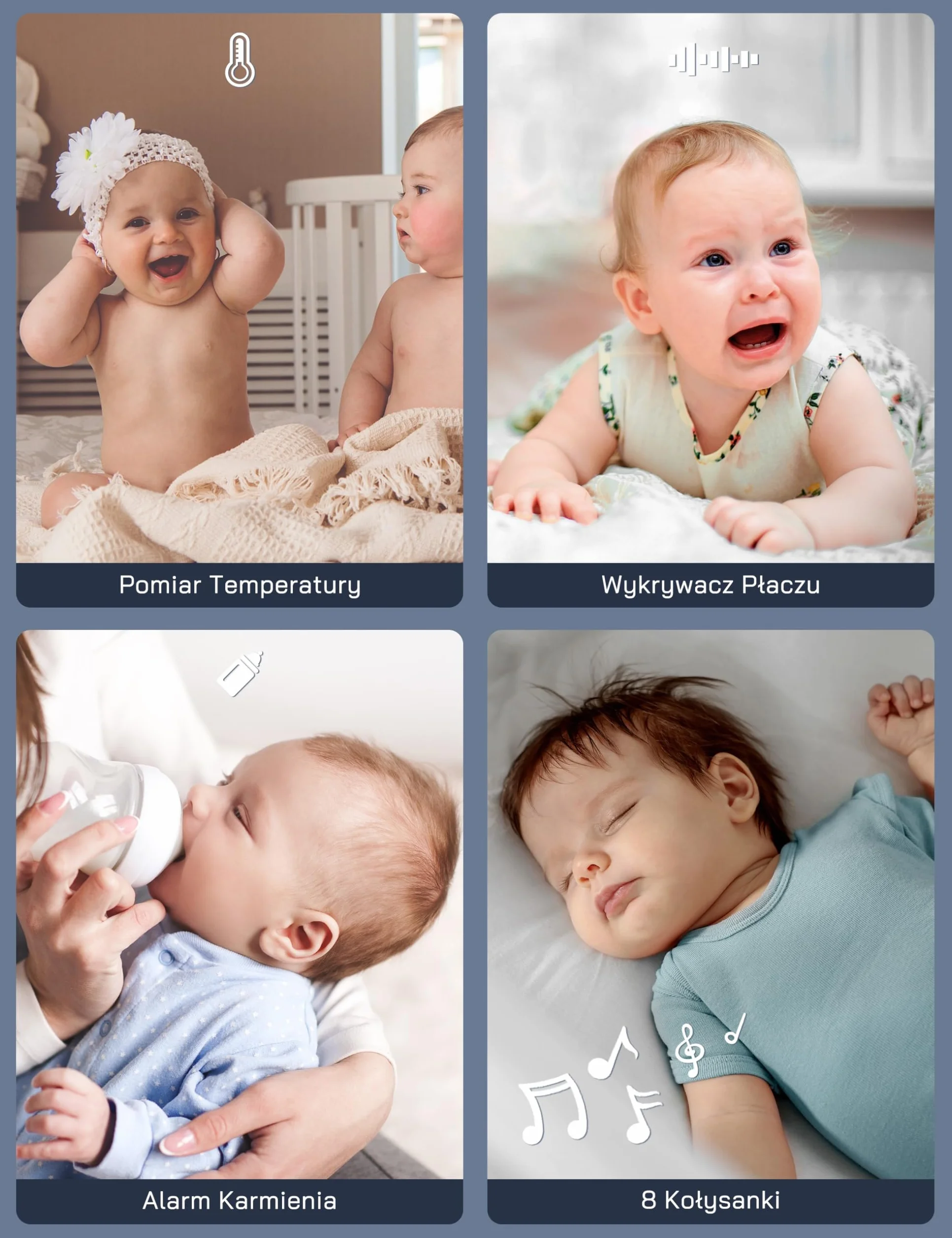 WOLFANG WB03 Baby Monitor 5" 720P z 10-godzinną baterią, kamera 1080P z noktowizorem i 2-krotnym zoomem cyfrowym, monitor wideo Pan-Tilt-Zoom bez WiFi, 2-drożna rozmowa, temperatura, 8 kołysanek