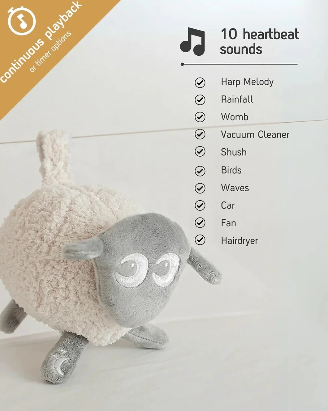 Sweet Dreamers, Ewan Deluxe, szary, prezent dla niemowląt i małych dzieci, czujnik płacza, lampka nocna, 5 koczących dźwięków, automatyczne wyłączanie,