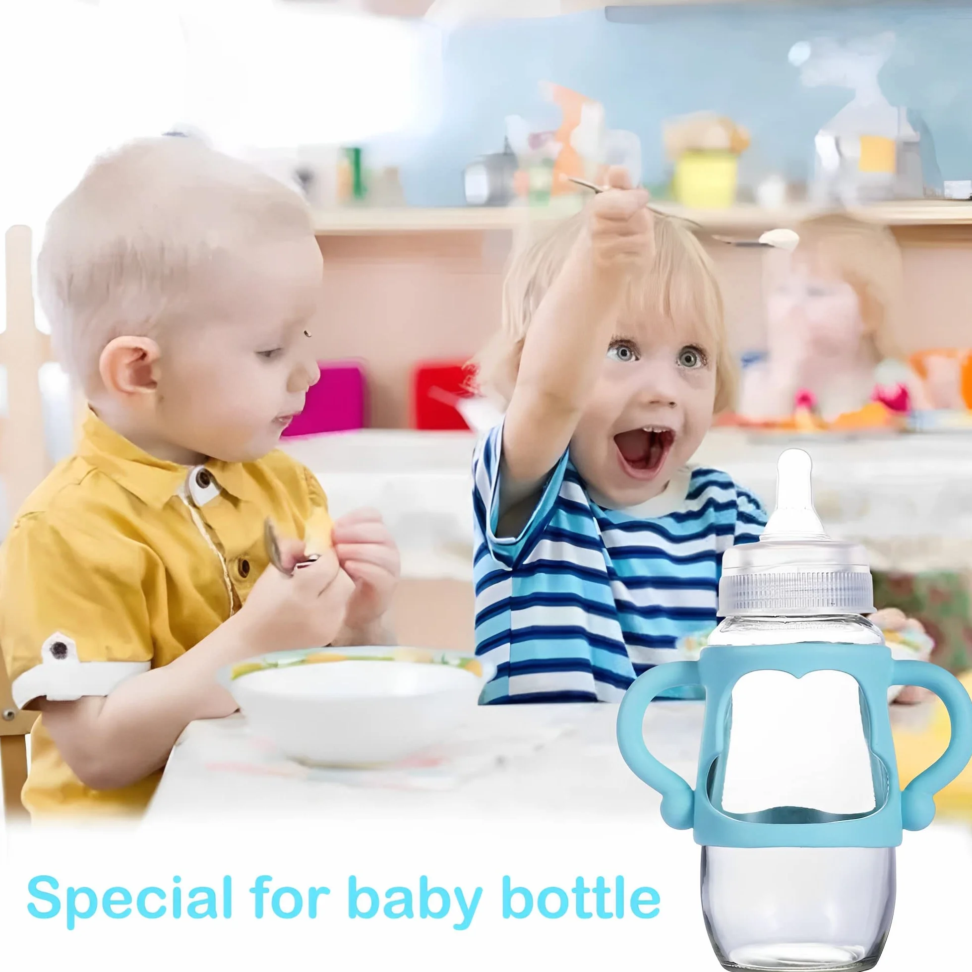 3 Sztuk Uchwyty do Butelki,Uchwyt Do Butelki Silikonowej,Plastikowy Uchwyt Do Karmienia,Karmienie Butelka Baby Butelka,dla Standardowy Szeroki Neck (3 Kolory)