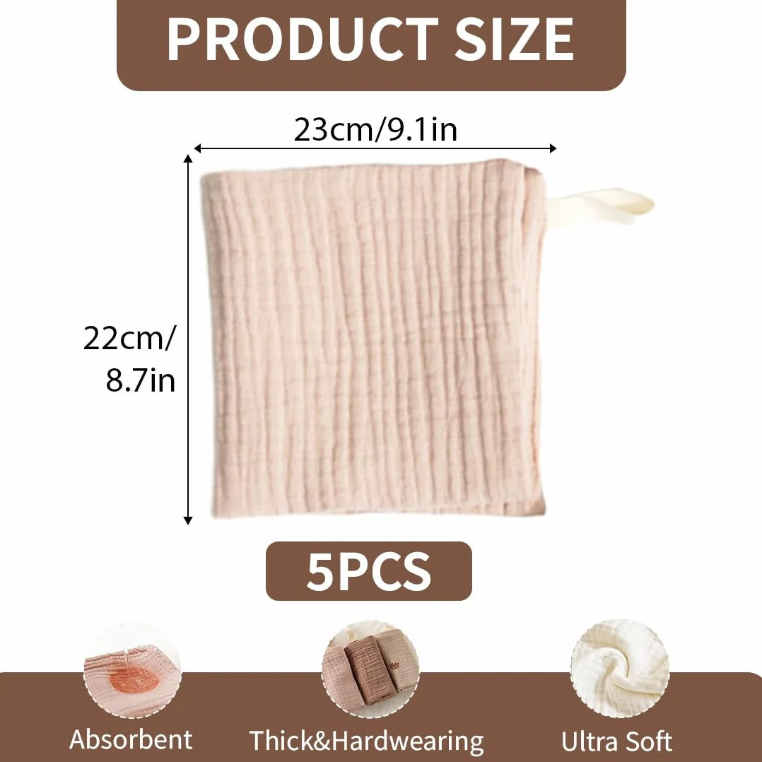 5 sztuk muślinów z bawełny, muśliny, ręczniki dla dzieci, muśliny premium dla niemowląt, super miękkie chłonne ziarno muślinu dla niemowląt, unisex, dla dziewczynek i chłopców, 26 x 25 cm