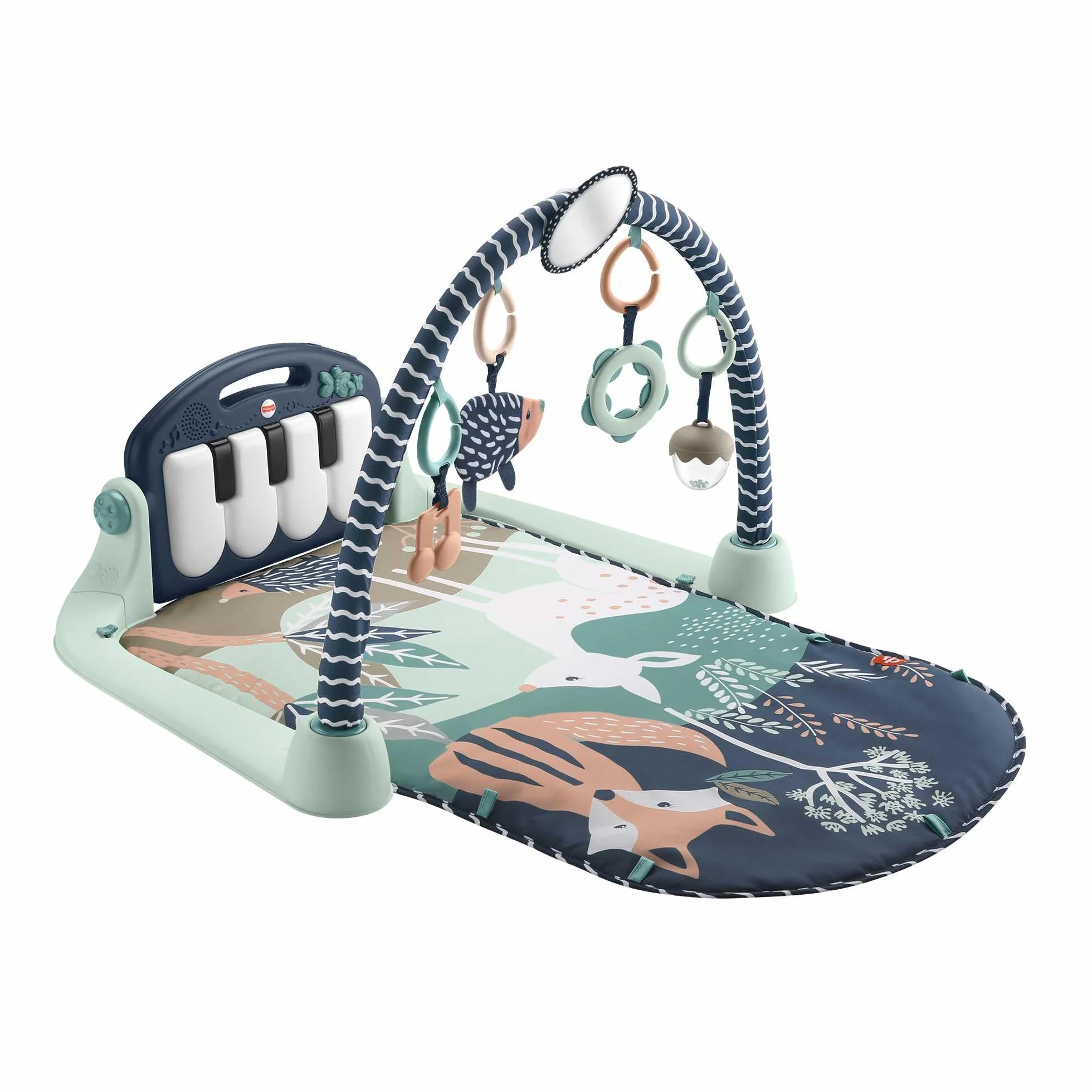 Fisher-Price Mata edukacyjna z pianinkiem, zabawa muzyczna na brzuszku i na siedząco, dla noworodków i niemowlaków, jelonek, jeż, lis HKX37